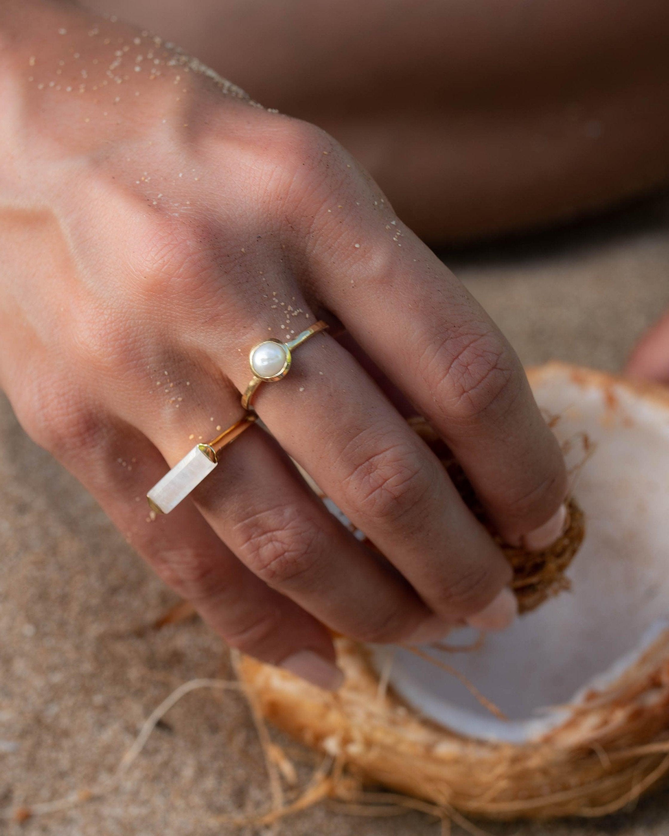 Moonstone Ring ~ Rectangular Stone ~ 18k Gold Plated ~ Jewelry ~ Handmade ~ Stackable ~ Boho ~ MR167