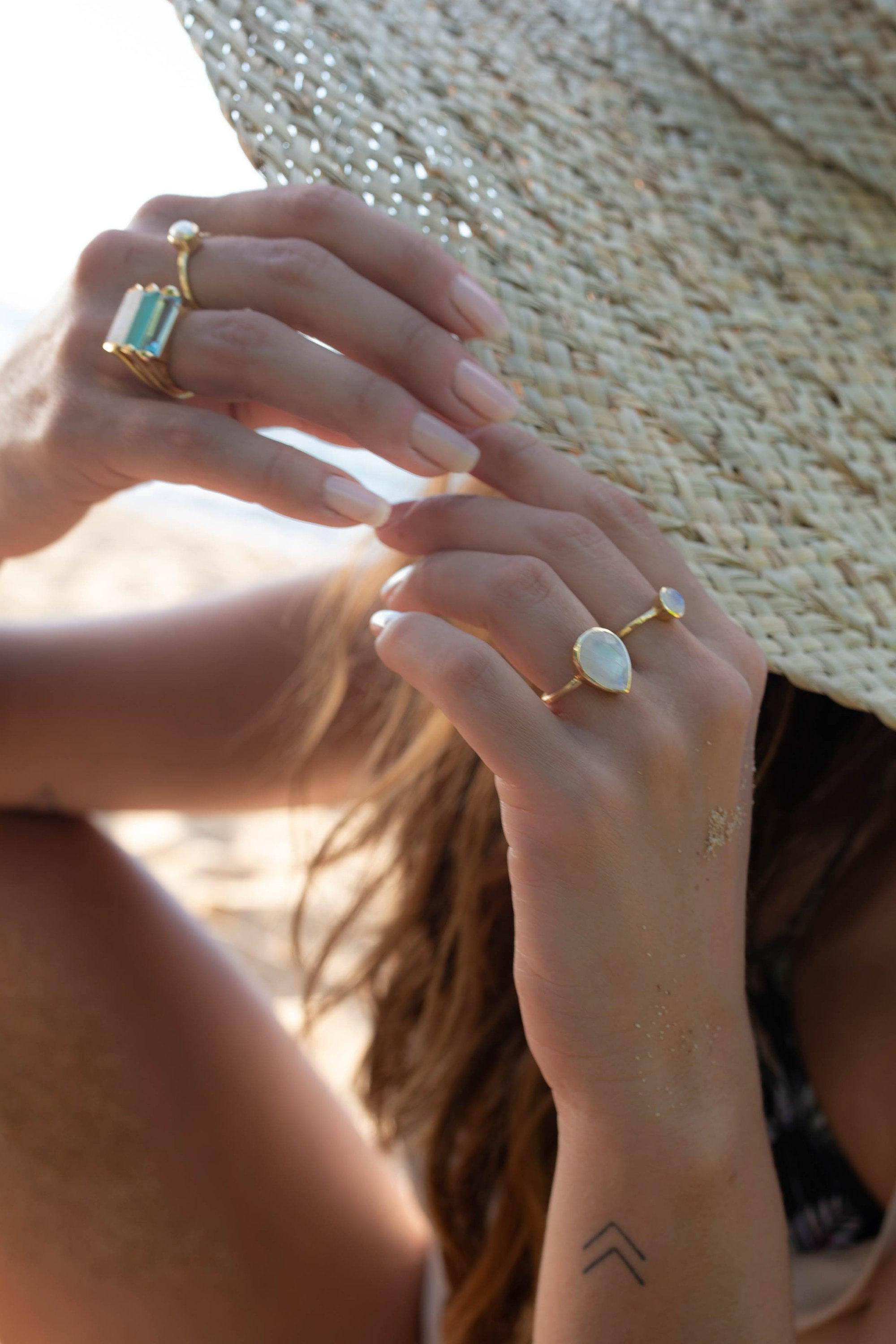 Moonstone Ring ~ Rectangular Stone ~ 18k Gold Plated ~ Jewelry ~ Handmade ~ Stackable ~ Boho ~ MR167