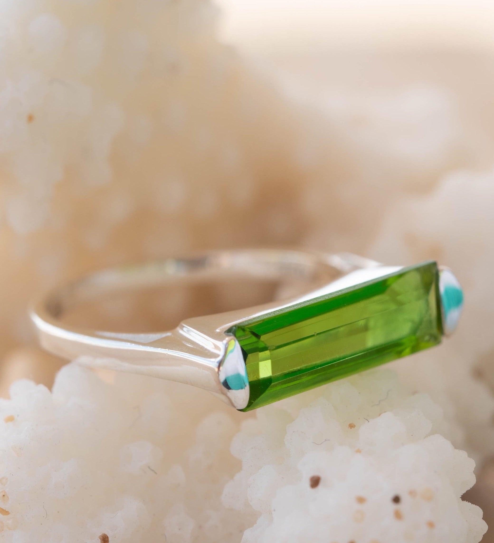 Peridot Hydro Ring ~ Sterling Silver 925 ~ Rectangular Stone ~  Jewelry ~ Handmade ~ Boho ~ Stackable MR227