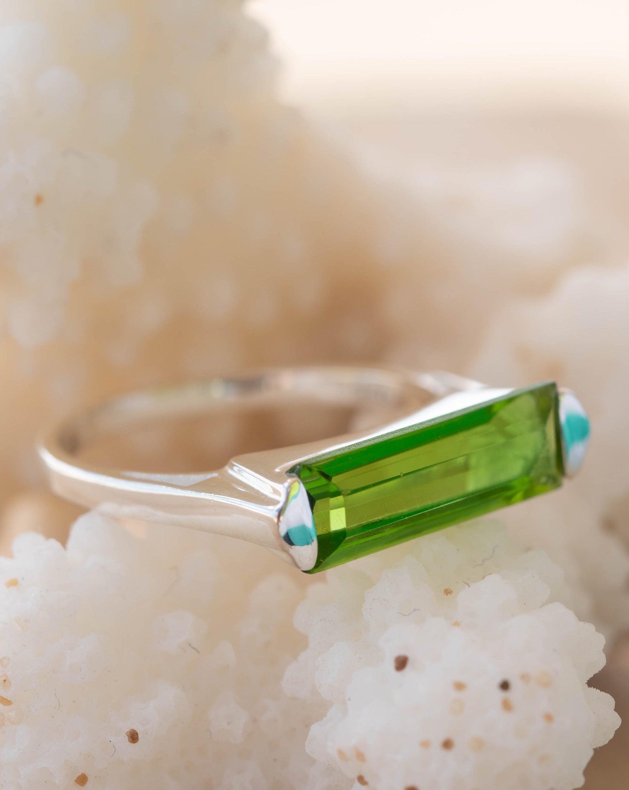 Peridot Hydro Ring ~ Sterling Silver 925 ~ Rectangular Stone ~  Jewelry ~ Handmade ~ Boho ~ Stackable MR227