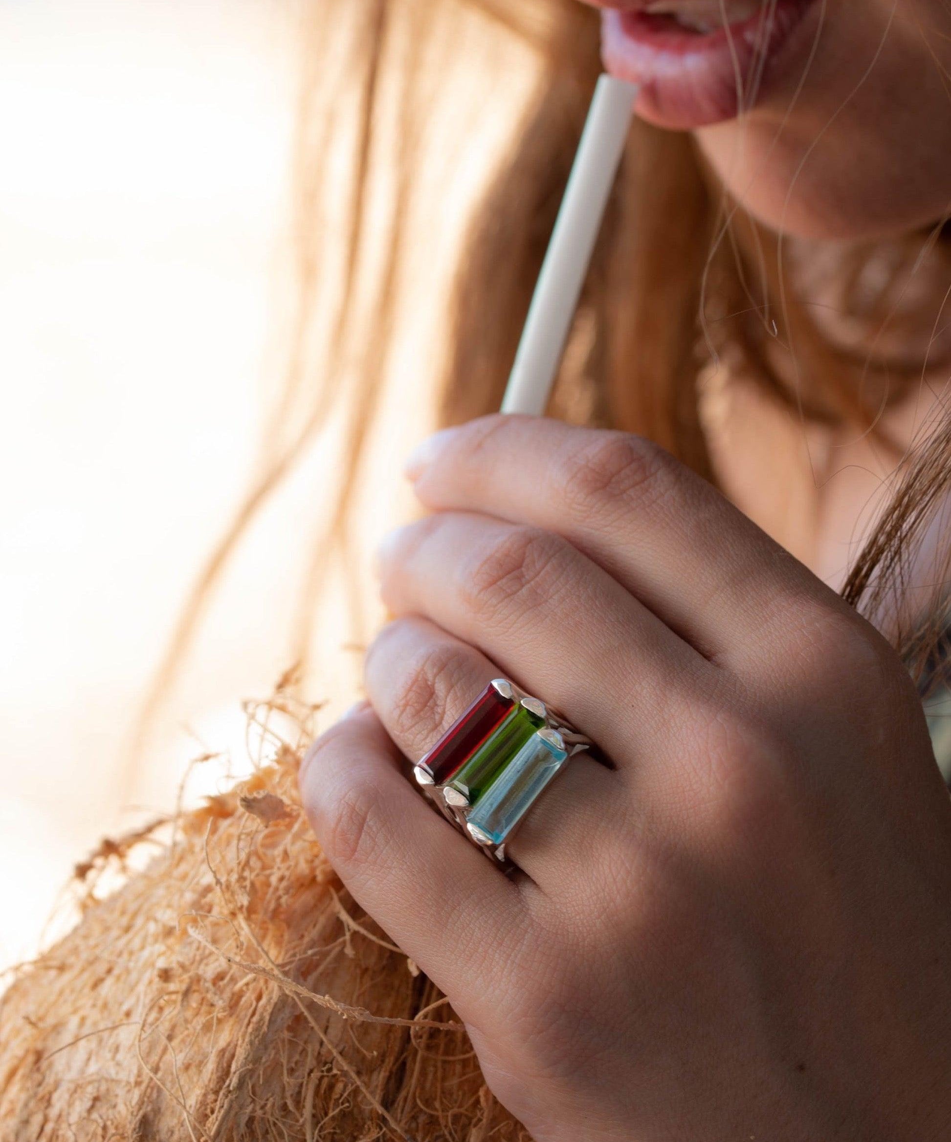 Peridot Hydro Ring ~ Sterling Silver 925 ~ Rectangular Stone ~  Jewelry ~ Handmade ~ Boho ~ Stackable MR227