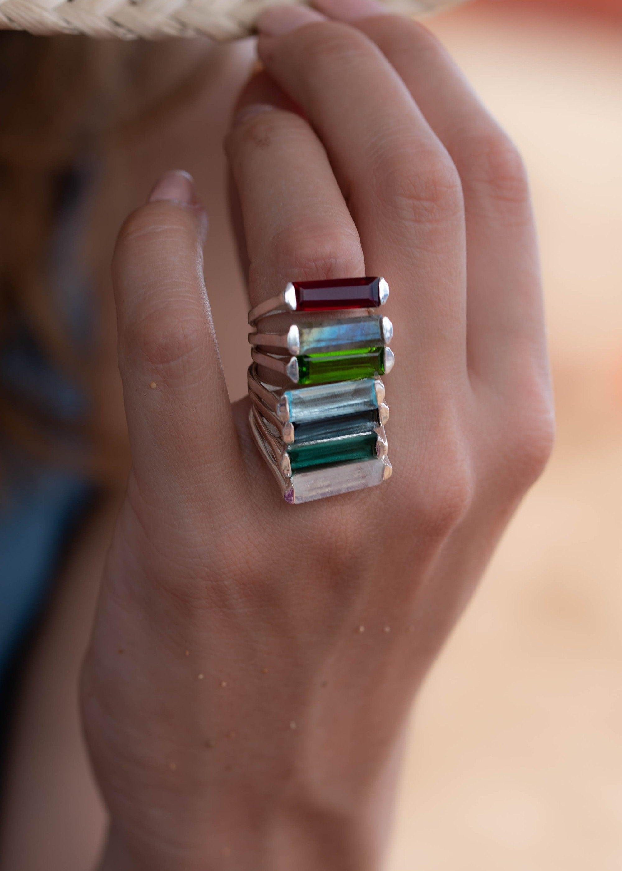 Peridot Hydro Ring ~ Sterling Silver 925 ~ Rectangular Stone ~  Jewelry ~ Handmade ~ Boho ~ Stackable MR227