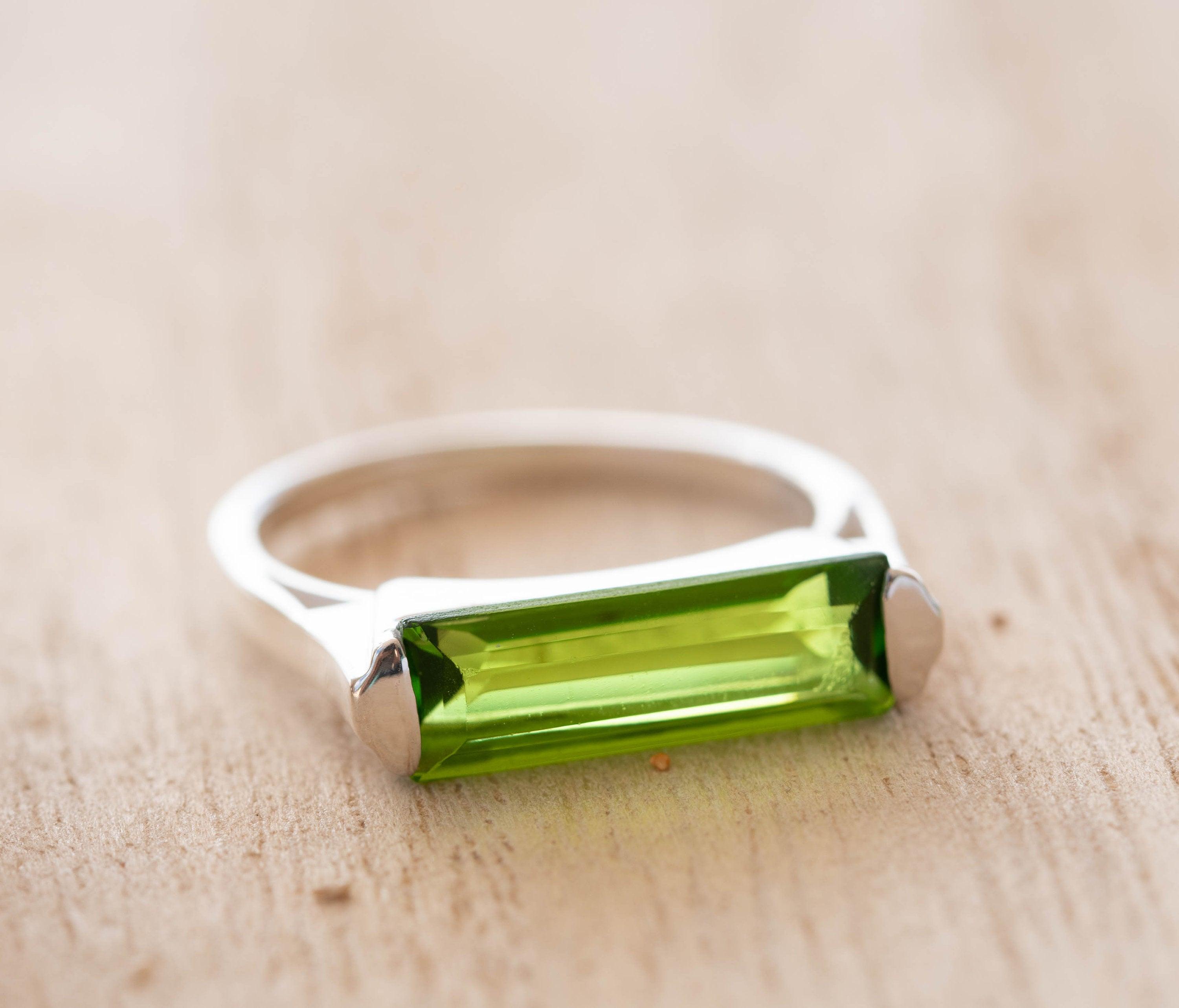 Peridot Hydro Ring ~ Sterling Silver 925 ~ Rectangular Stone ~  Jewelry ~ Handmade ~ Boho ~ Stackable MR227