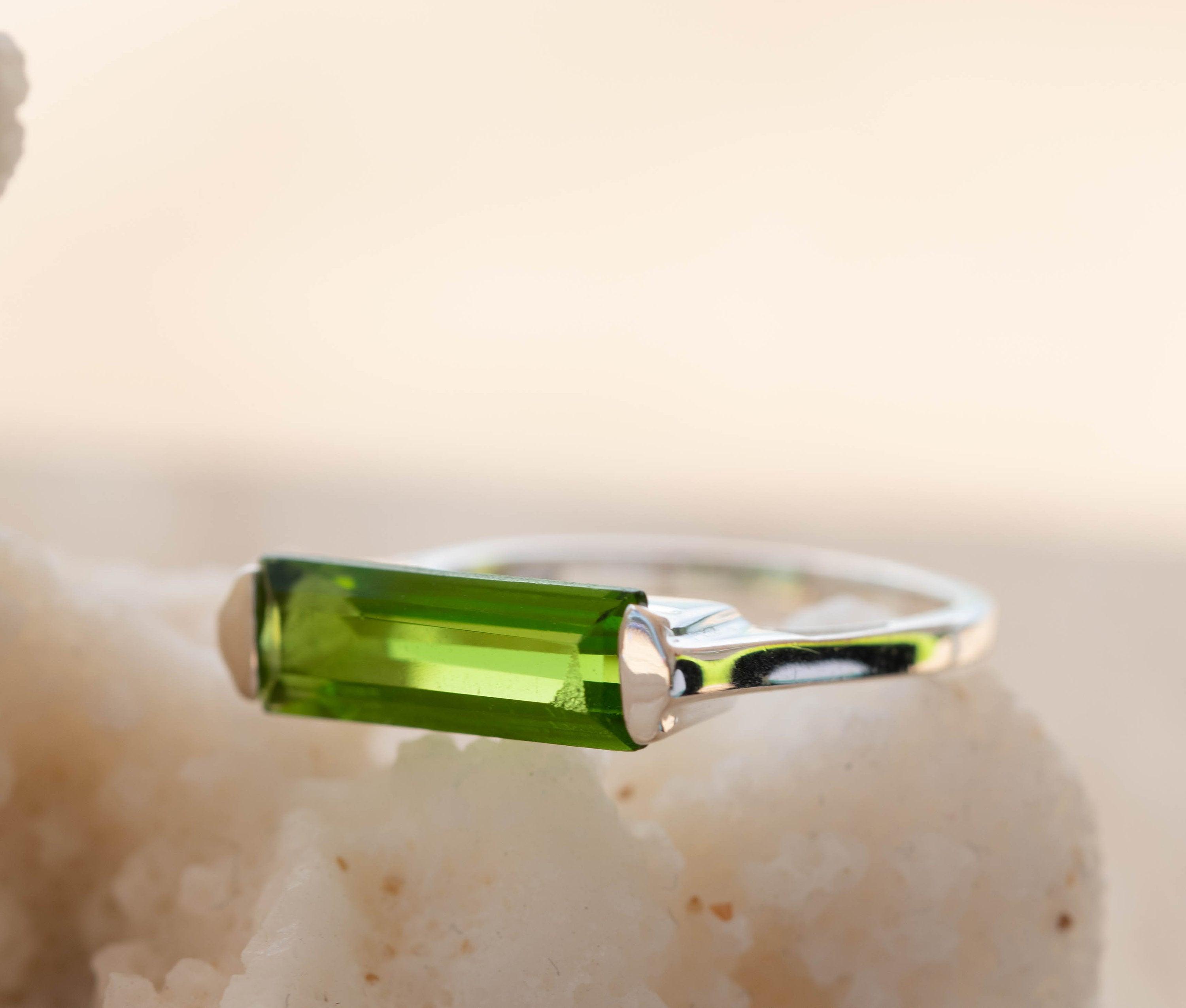 Peridot Hydro Ring ~ Sterling Silver 925 ~ Rectangular Stone ~  Jewelry ~ Handmade ~ Boho ~ Stackable MR227