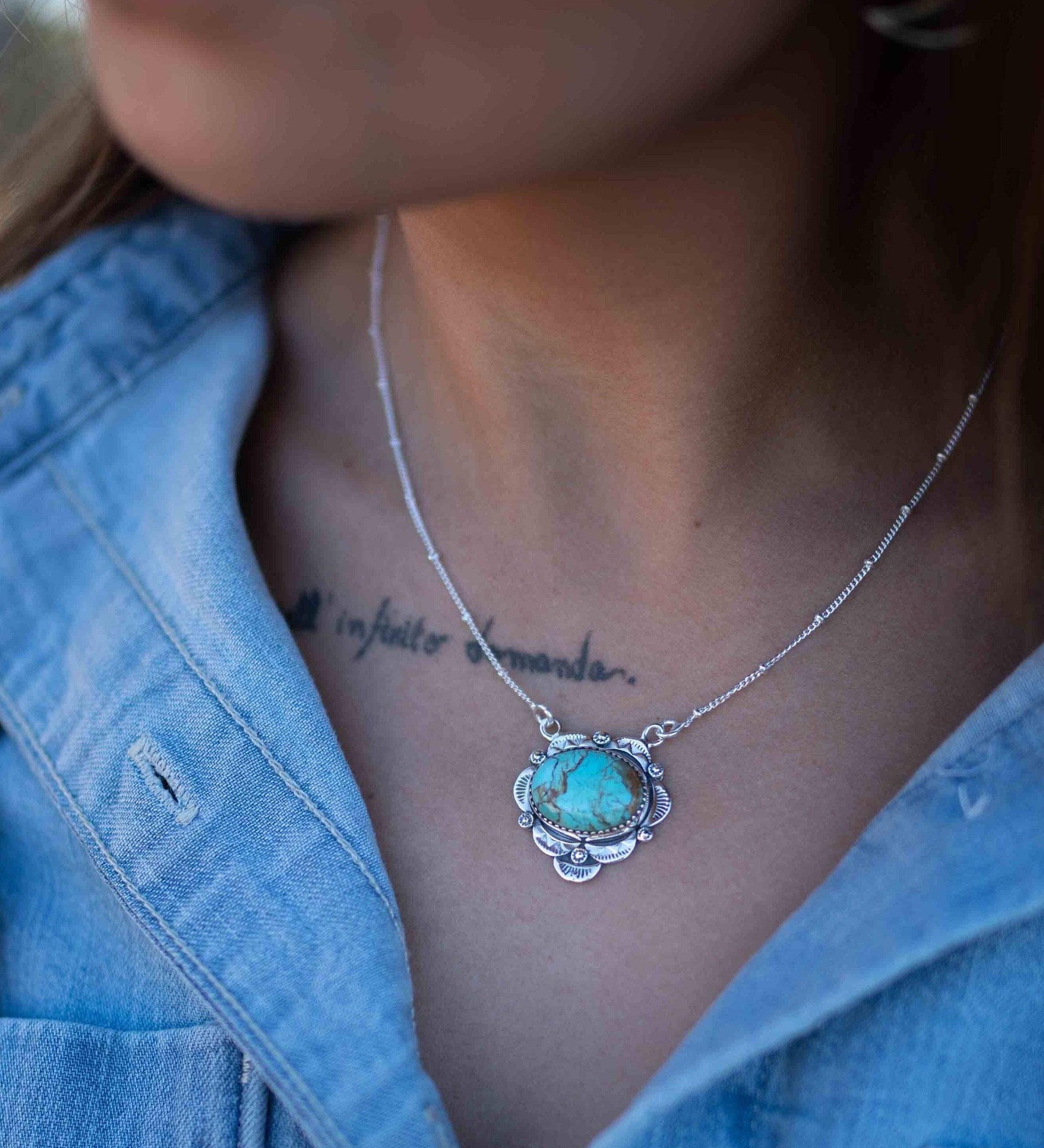 Turquoise necklace~ Sterling Silver 925 ~ curb ball chain ~ beaded chain ~ Jewelry ~ Gift For Her ~ Handmade~ Thin Chain MN067