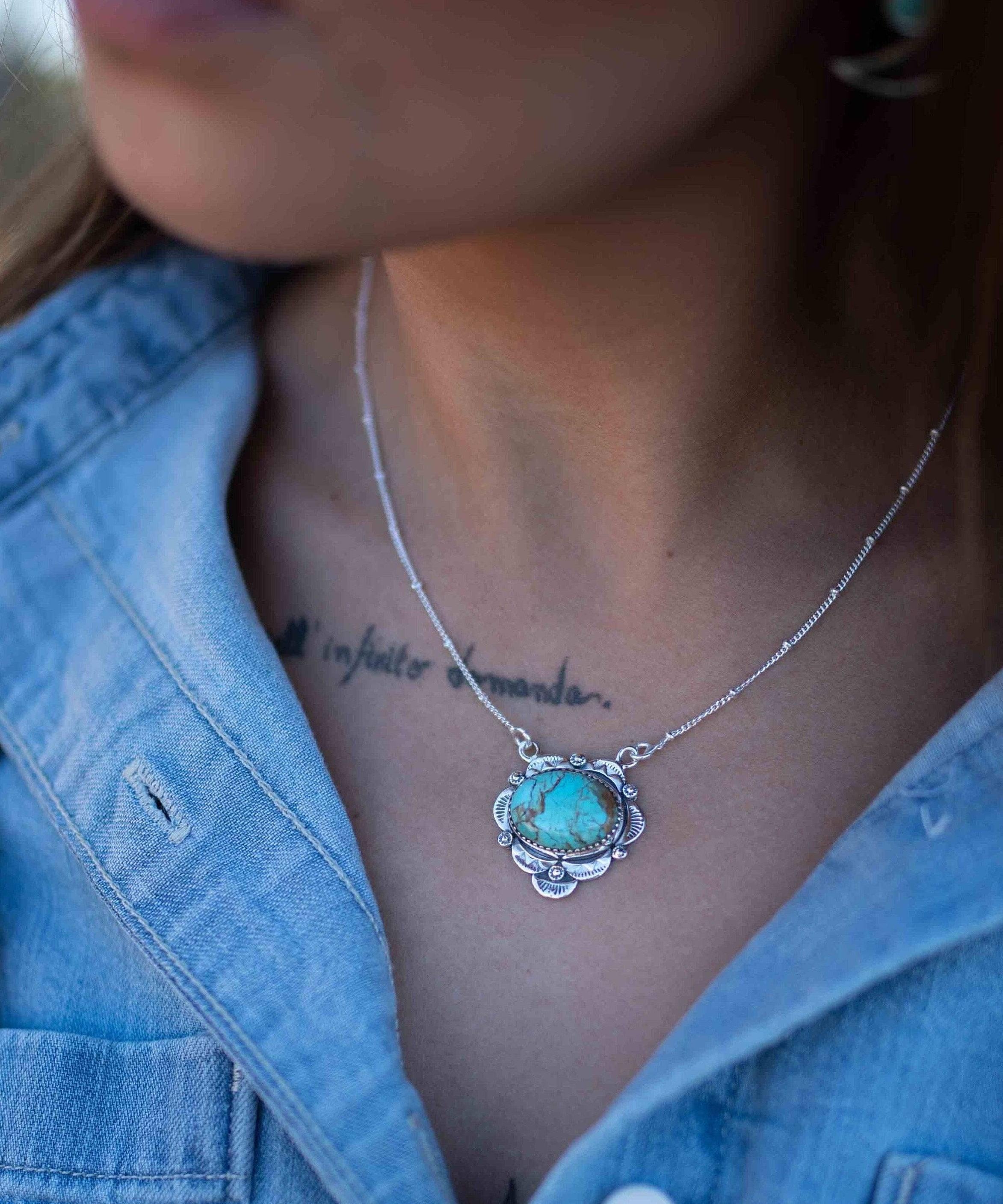 Turquoise necklace~ Sterling Silver 925 ~ curb ball chain ~ beaded chain ~ Jewelry ~ Gift For Her ~ Handmade~ Thin Chain MN067