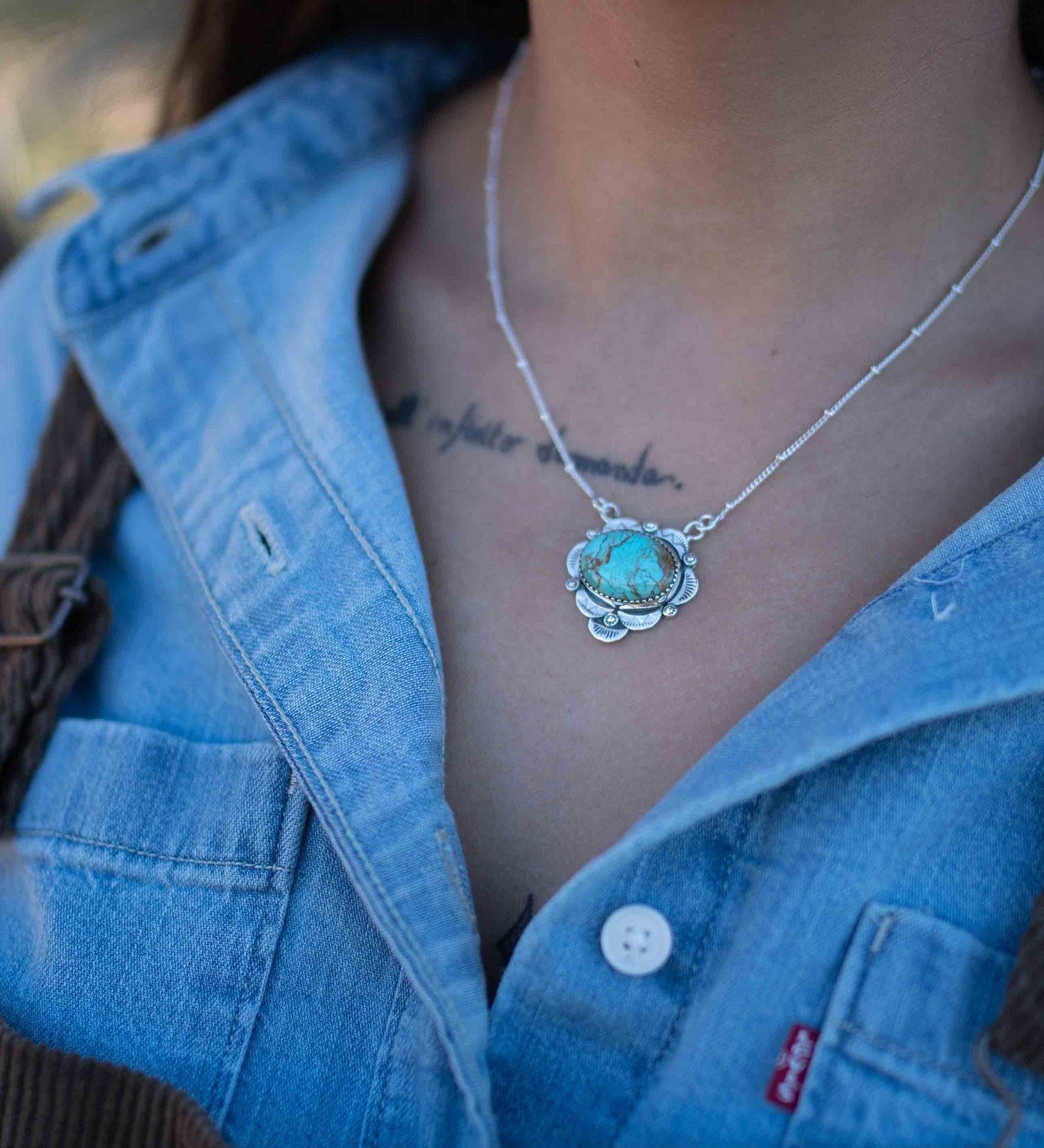 Turquoise necklace~ Sterling Silver 925 ~ curb ball chain ~ beaded chain ~ Jewelry ~ Gift For Her ~ Handmade~ Thin Chain MN067