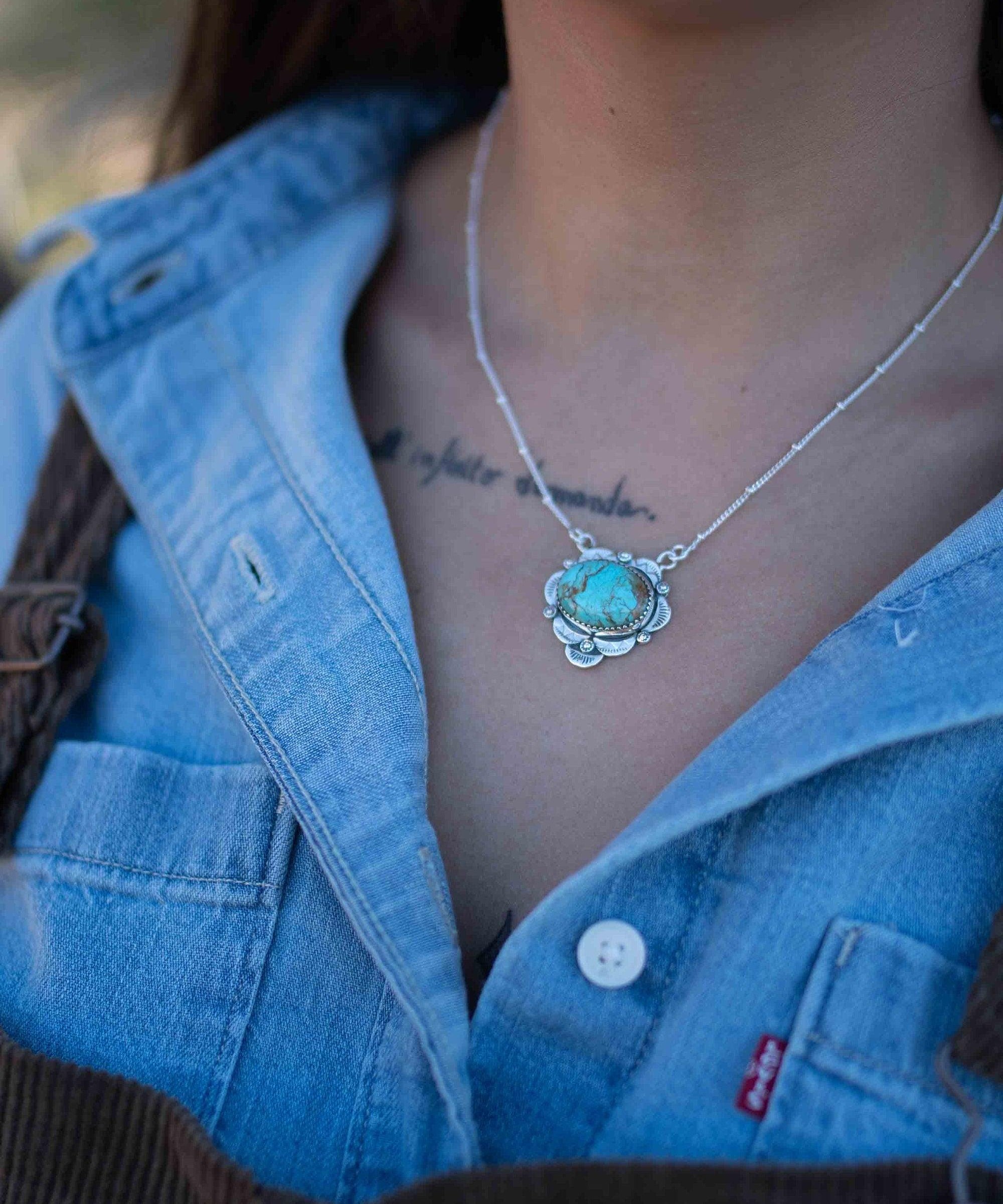 Turquoise necklace~ Sterling Silver 925 ~ curb ball chain ~ beaded chain ~ Jewelry ~ Gift For Her ~ Handmade~ Thin Chain MN067