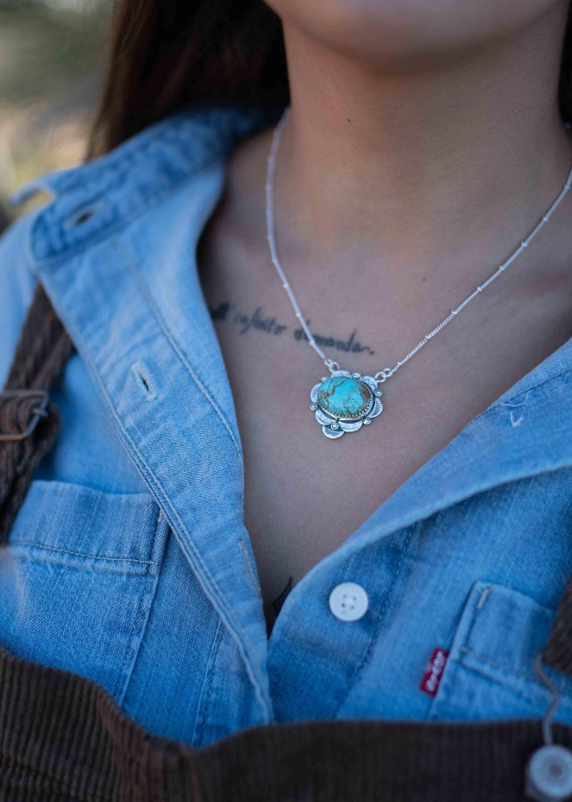Turquoise necklace~ Sterling Silver 925 ~ curb ball chain ~ beaded chain ~ Jewelry ~ Gift For Her ~ Handmade~ Thin Chain MN067