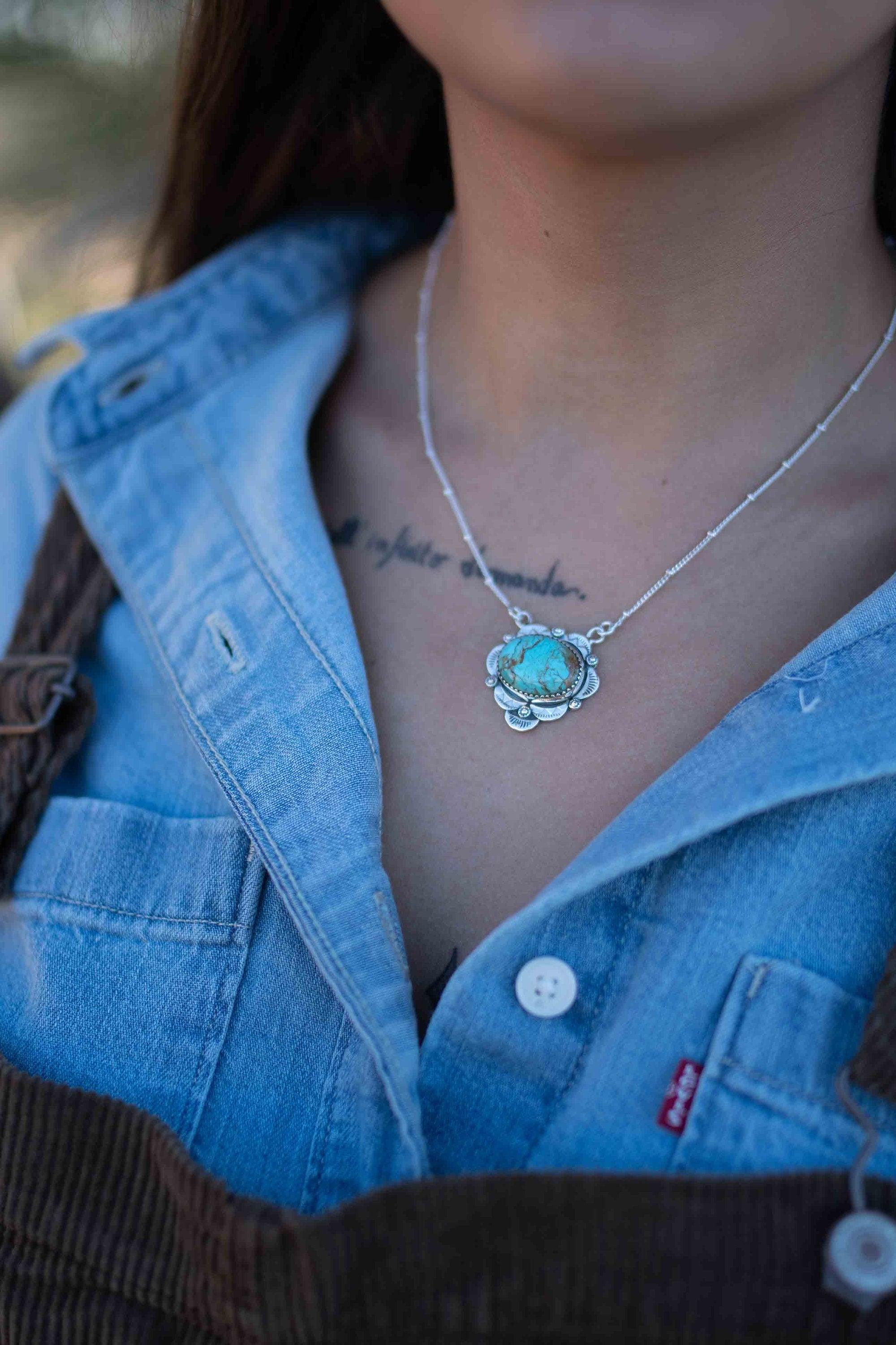 Turquoise necklace~ Sterling Silver 925 ~ curb ball chain ~ beaded chain ~ Jewelry ~ Gift For Her ~ Handmade~ Thin Chain MN067
