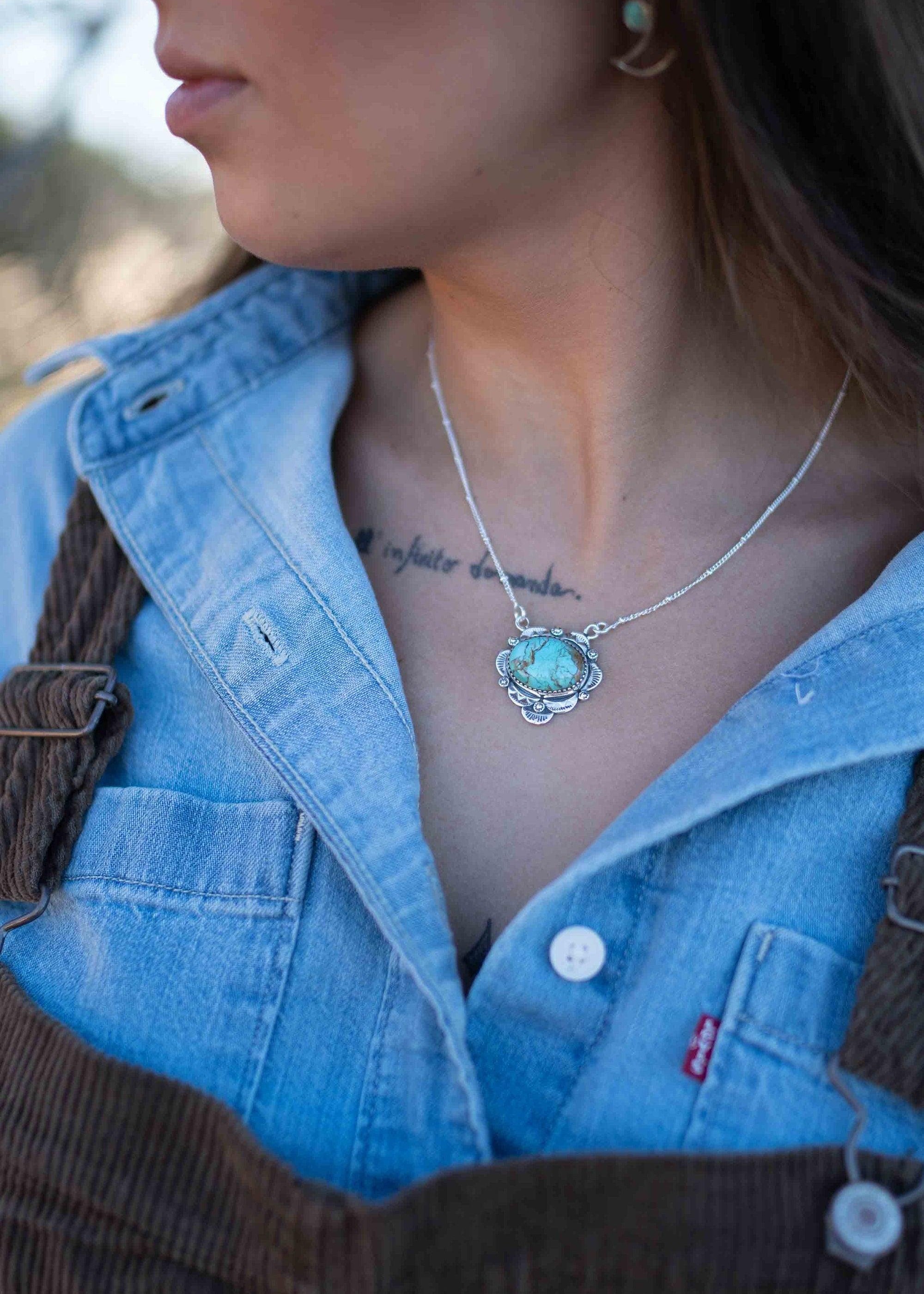 Turquoise necklace~ Sterling Silver 925 ~ curb ball chain ~ beaded chain ~ Jewelry ~ Gift For Her ~ Handmade~ Thin Chain MN067
