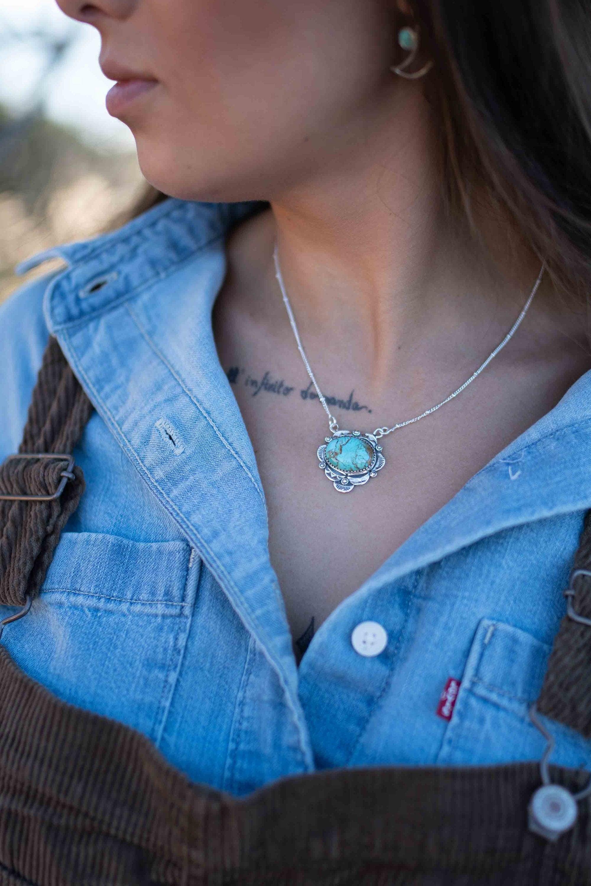 Turquoise necklace~ Sterling Silver 925 ~ curb ball chain ~ beaded chain ~ Jewelry ~ Gift For Her ~ Handmade~ Thin Chain MN067