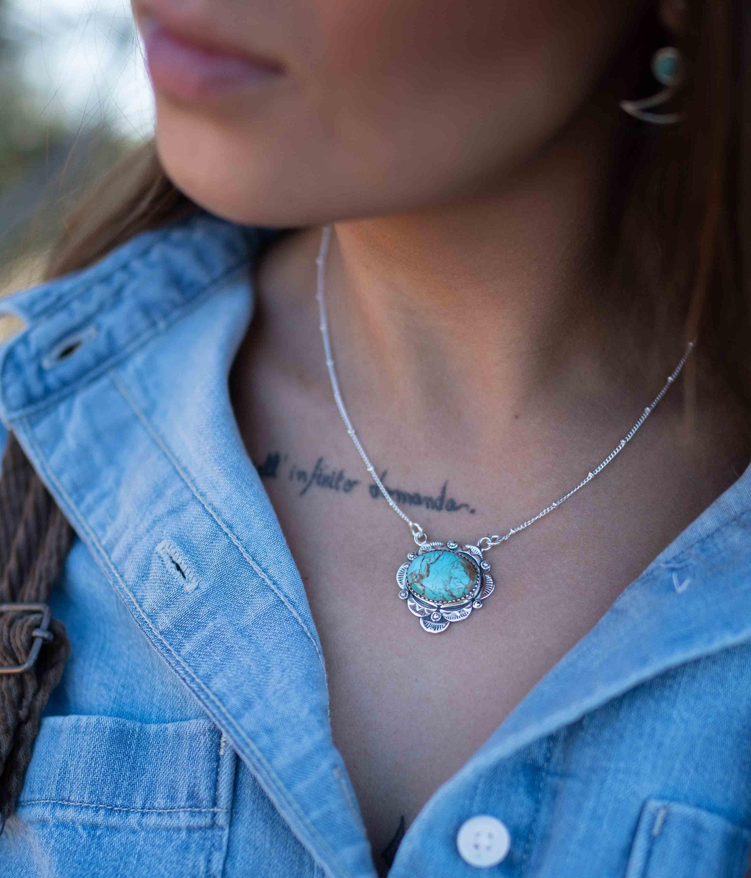 Turquoise necklace~ Sterling Silver 925 ~ curb ball chain ~ beaded chain ~ Jewelry ~ Gift For Her ~ Handmade~ Thin Chain MN067