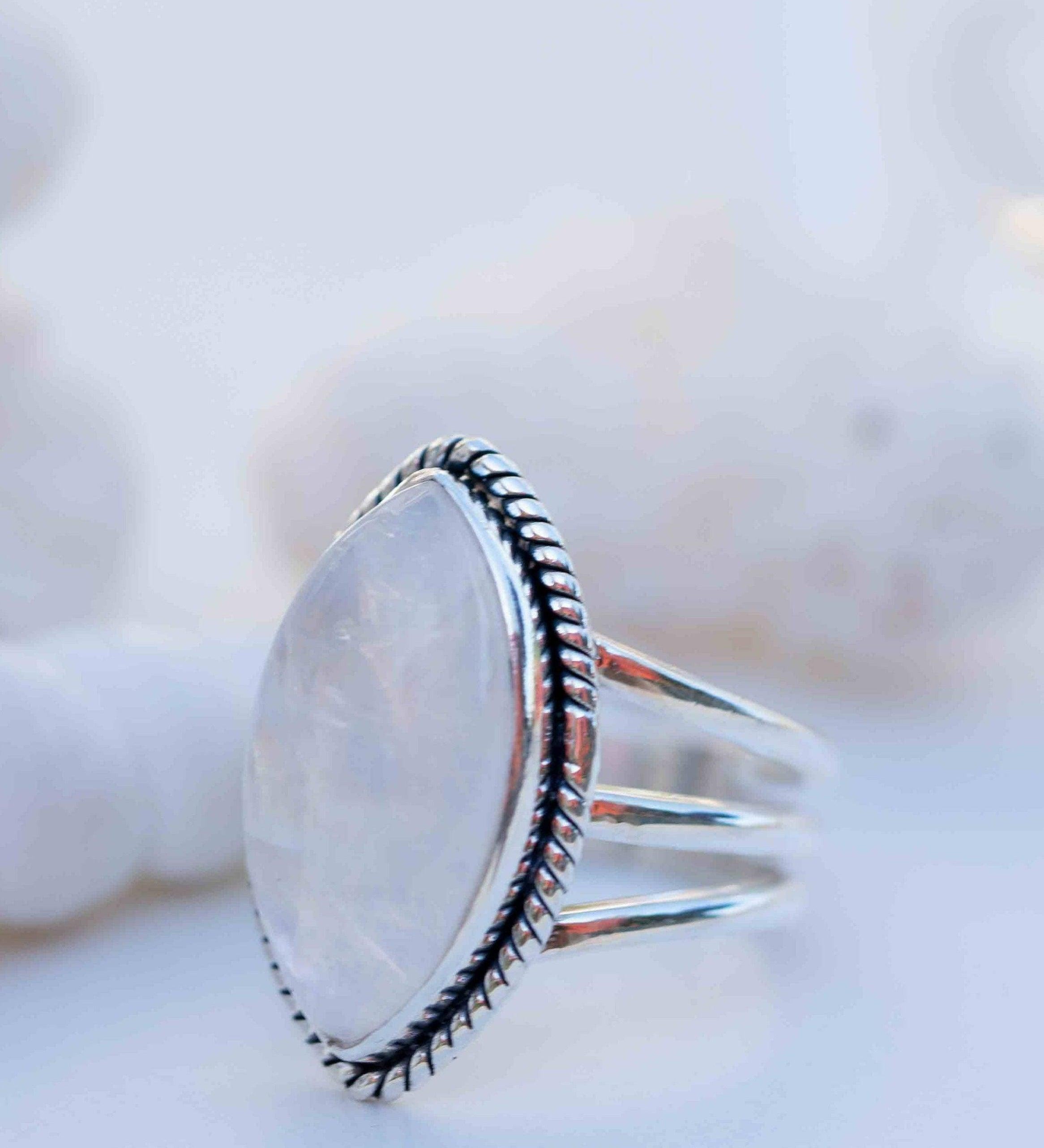 Moonstone Ring ~ Sterling Silver 925 ~ Handmade ~ Gemstone ~ Big ~ Stacking ~ Hippie ~ Gypsy ~ Boho ~ Bohemian ~ MR288