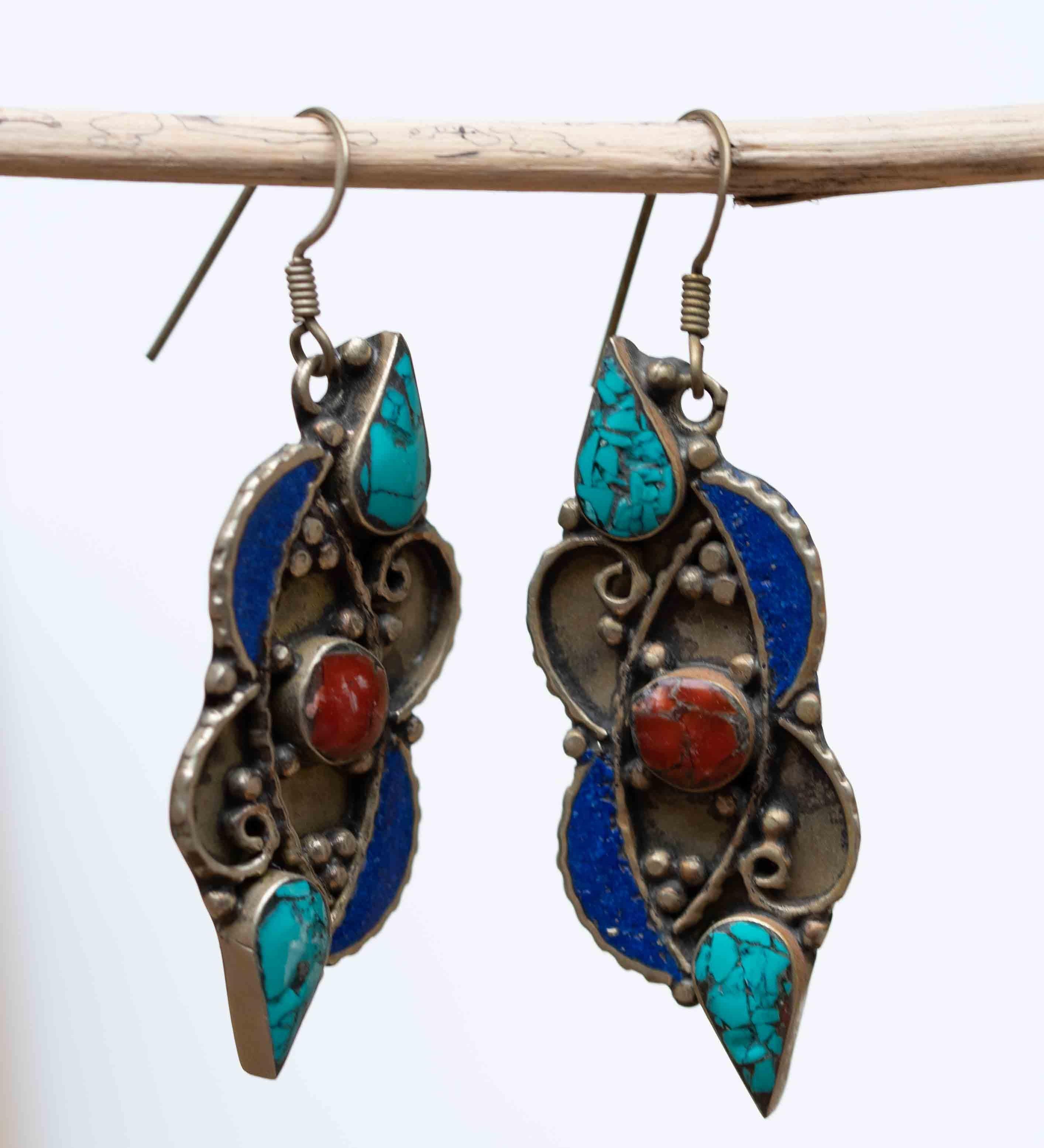 Celia Turquoise Tibetan Earrings ~German Silver ~ SME026 - Maresia Jewelry