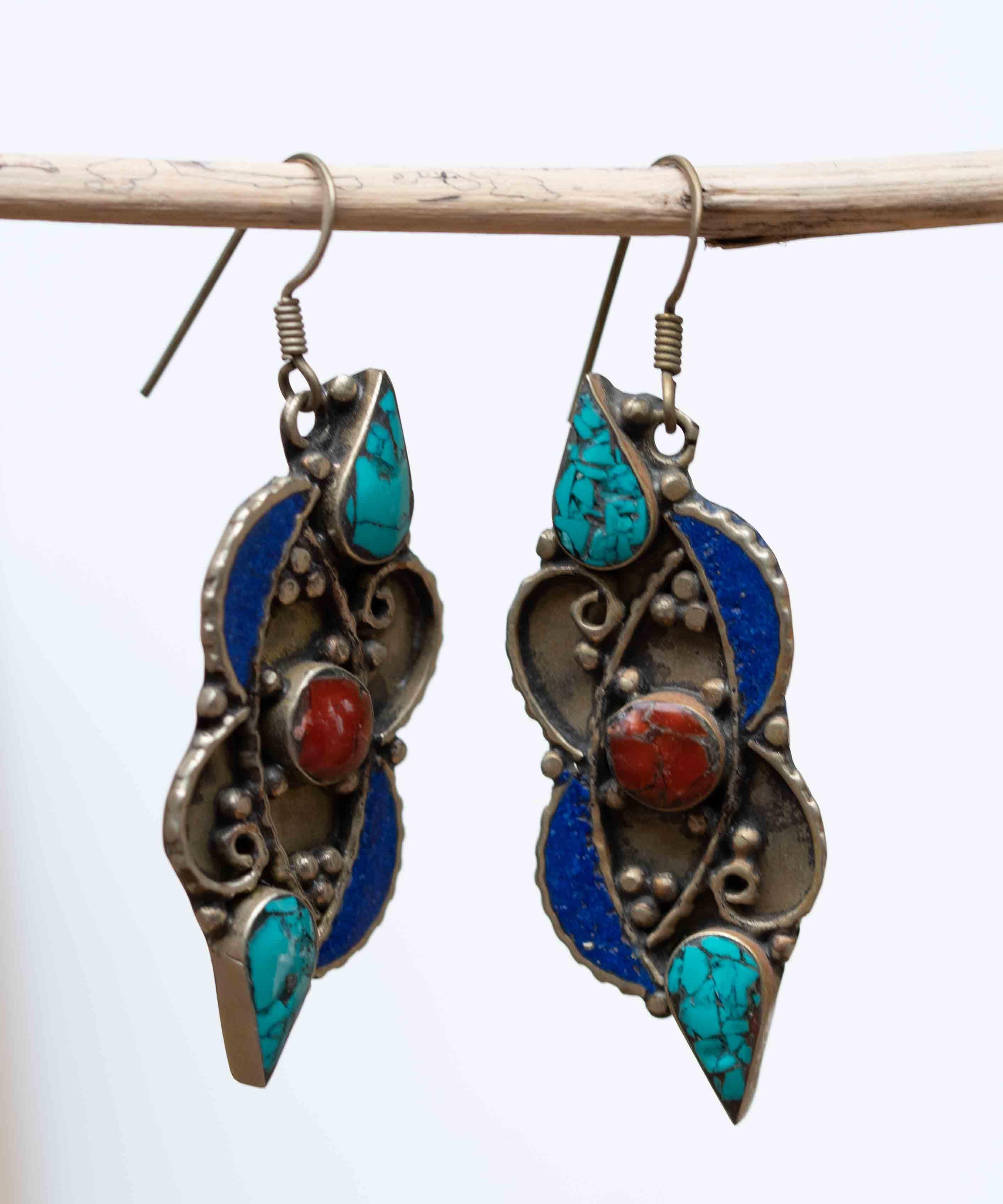 Celia Turquoise Tibetan Earrings ~German Silver ~ SME026 - Maresia Jewelry