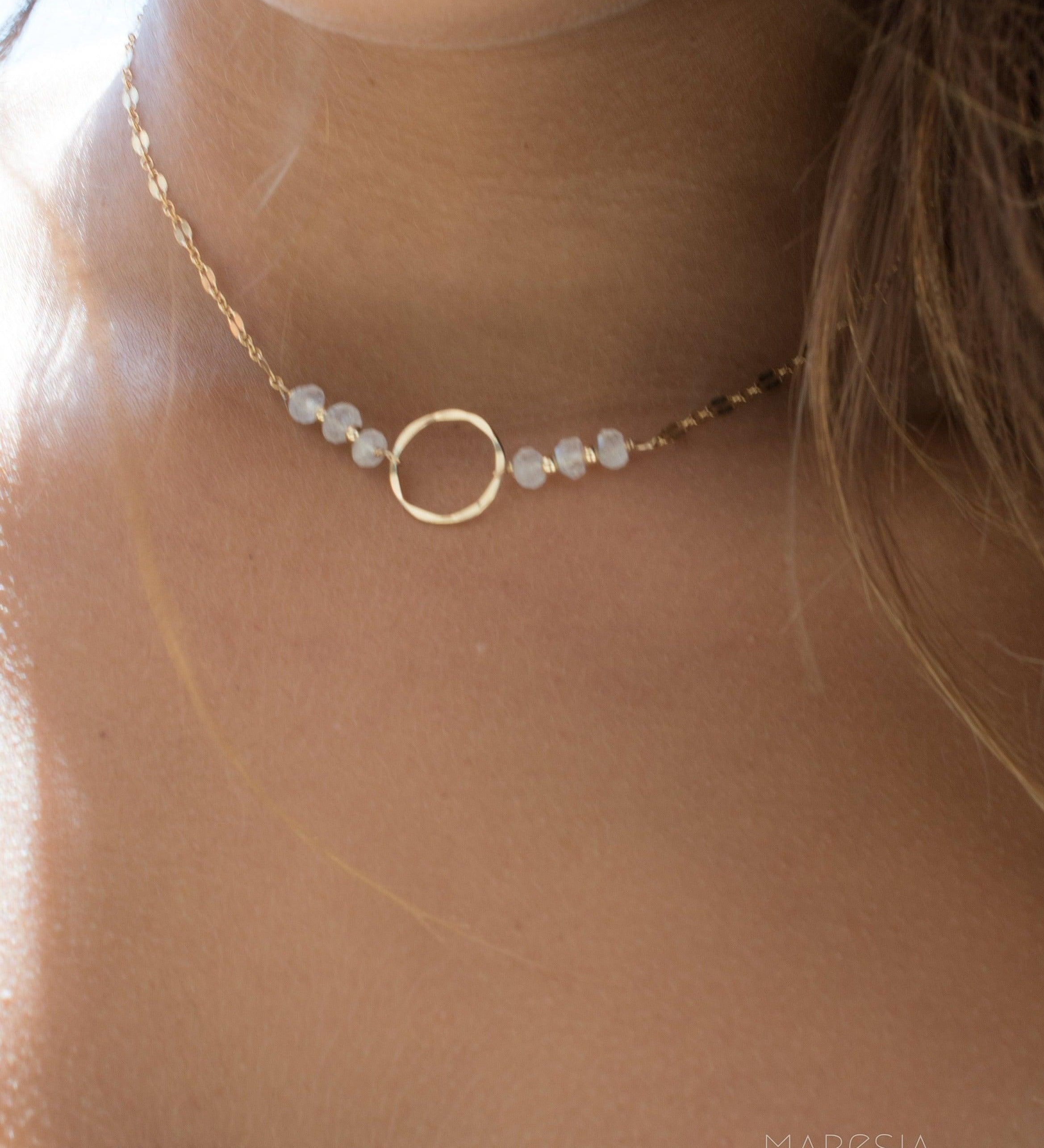 Circle Necklace Choker with moonstone ~ Gold Filled or Sterling Silver 925 ~ MN014 - Maresia Jewelry