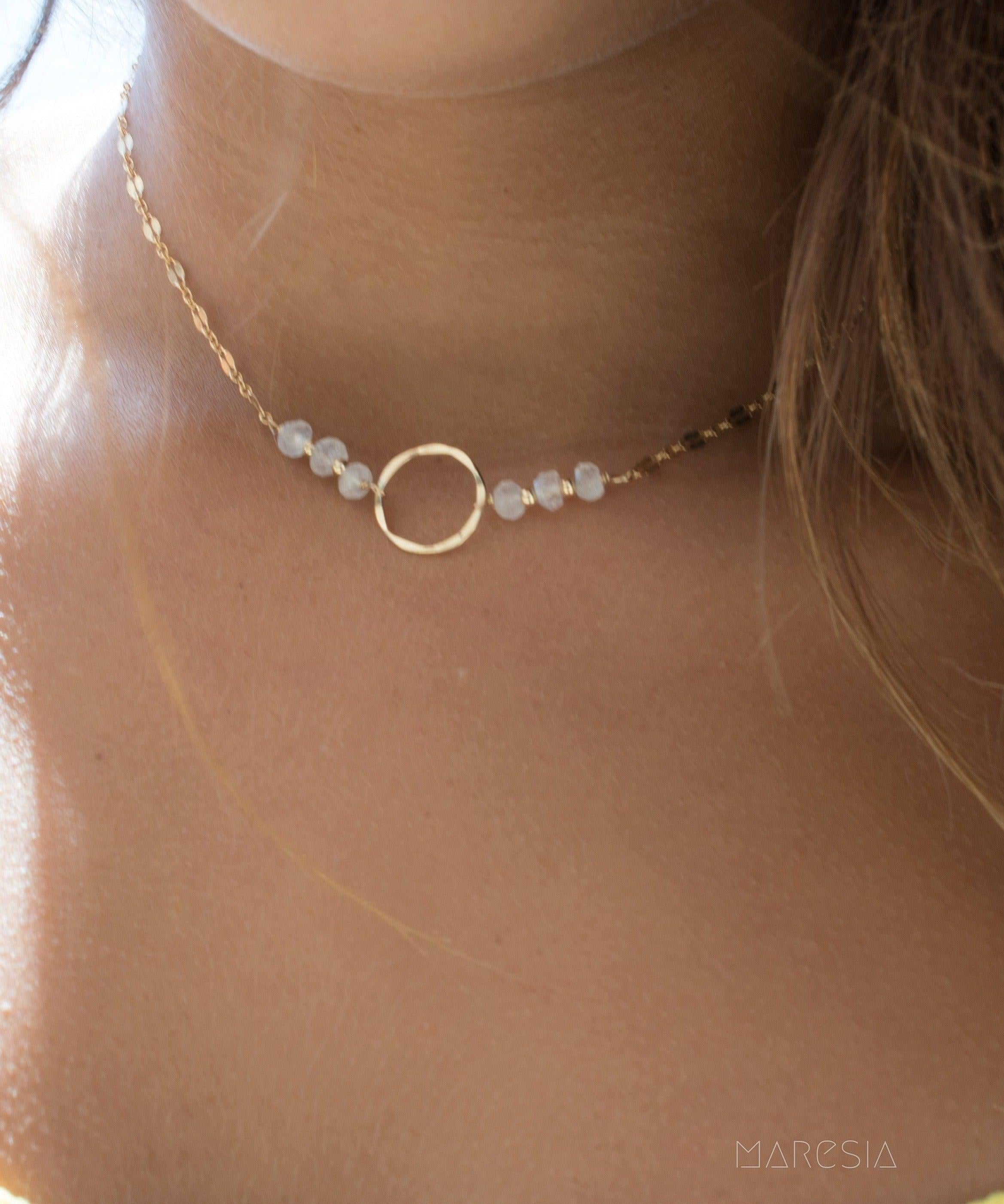 Circle Necklace Choker with moonstone ~ Gold Filled or Sterling Silver 925 ~ MN014 - Maresia Jewelry