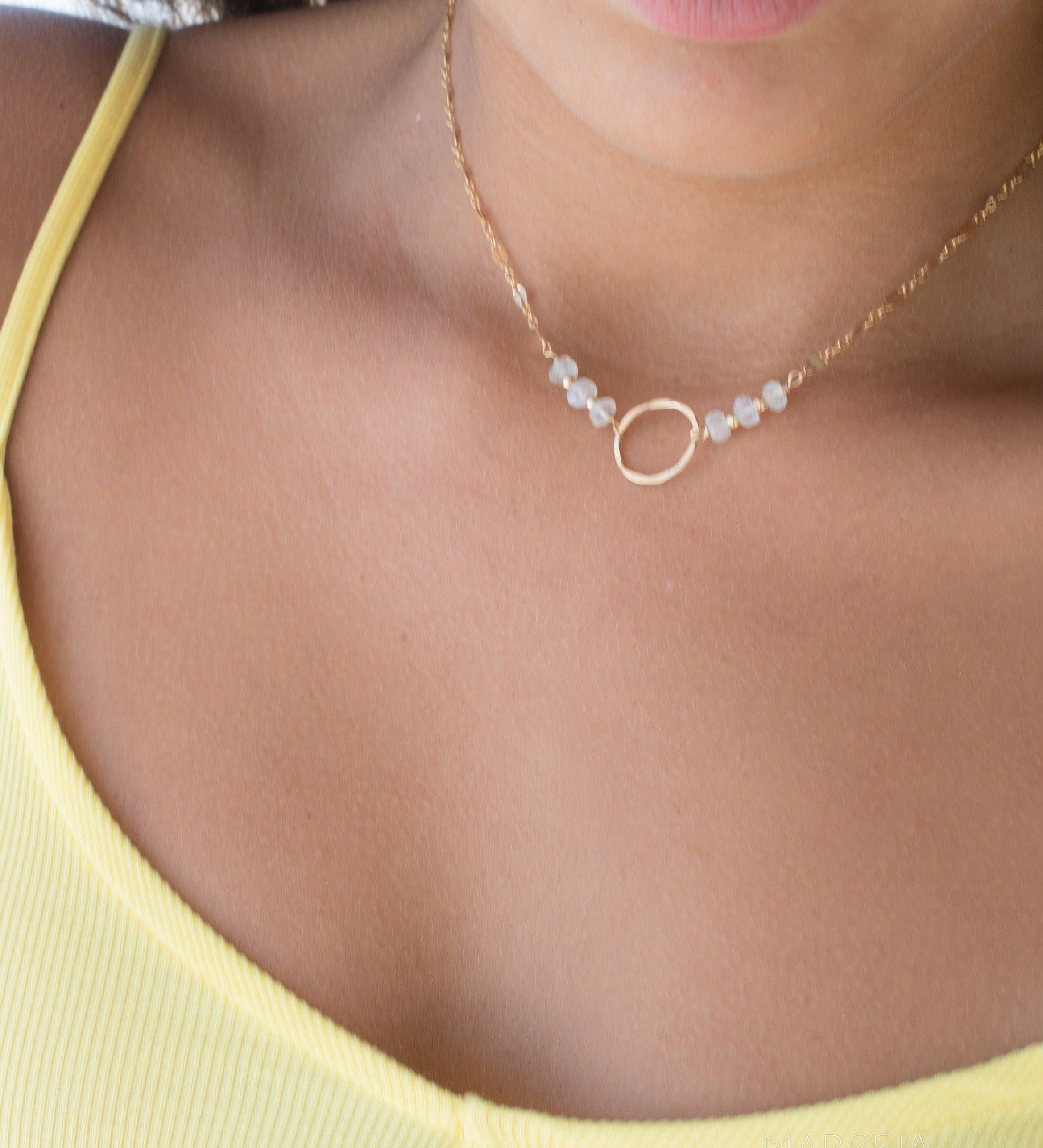 Circle Necklace Choker with moonstone ~ Gold Filled or Sterling Silver 925 ~ MN014 - Maresia Jewelry