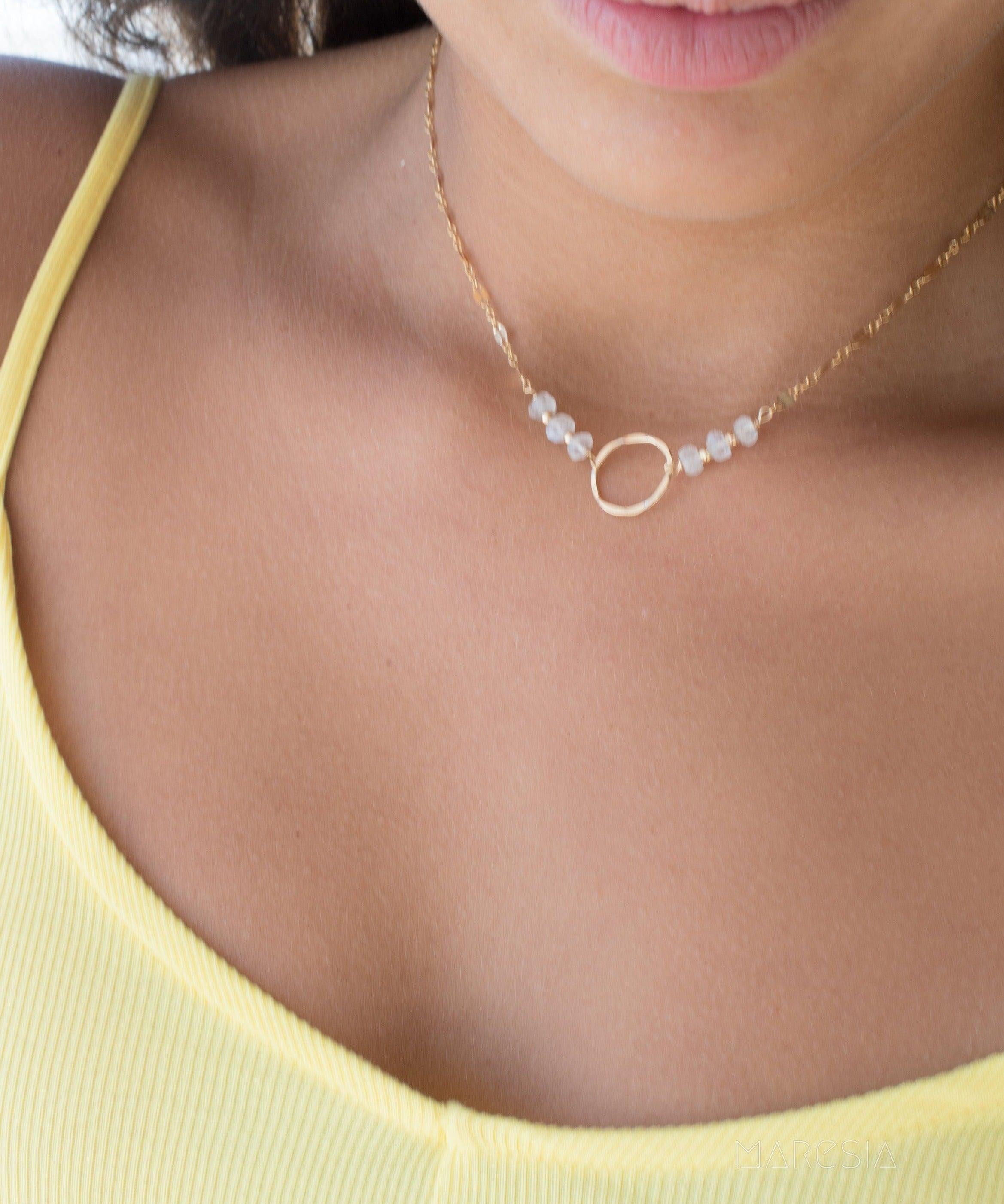 Circle Necklace Choker with moonstone ~ Gold Filled or Sterling Silver 925 ~ MN014 - Maresia Jewelry