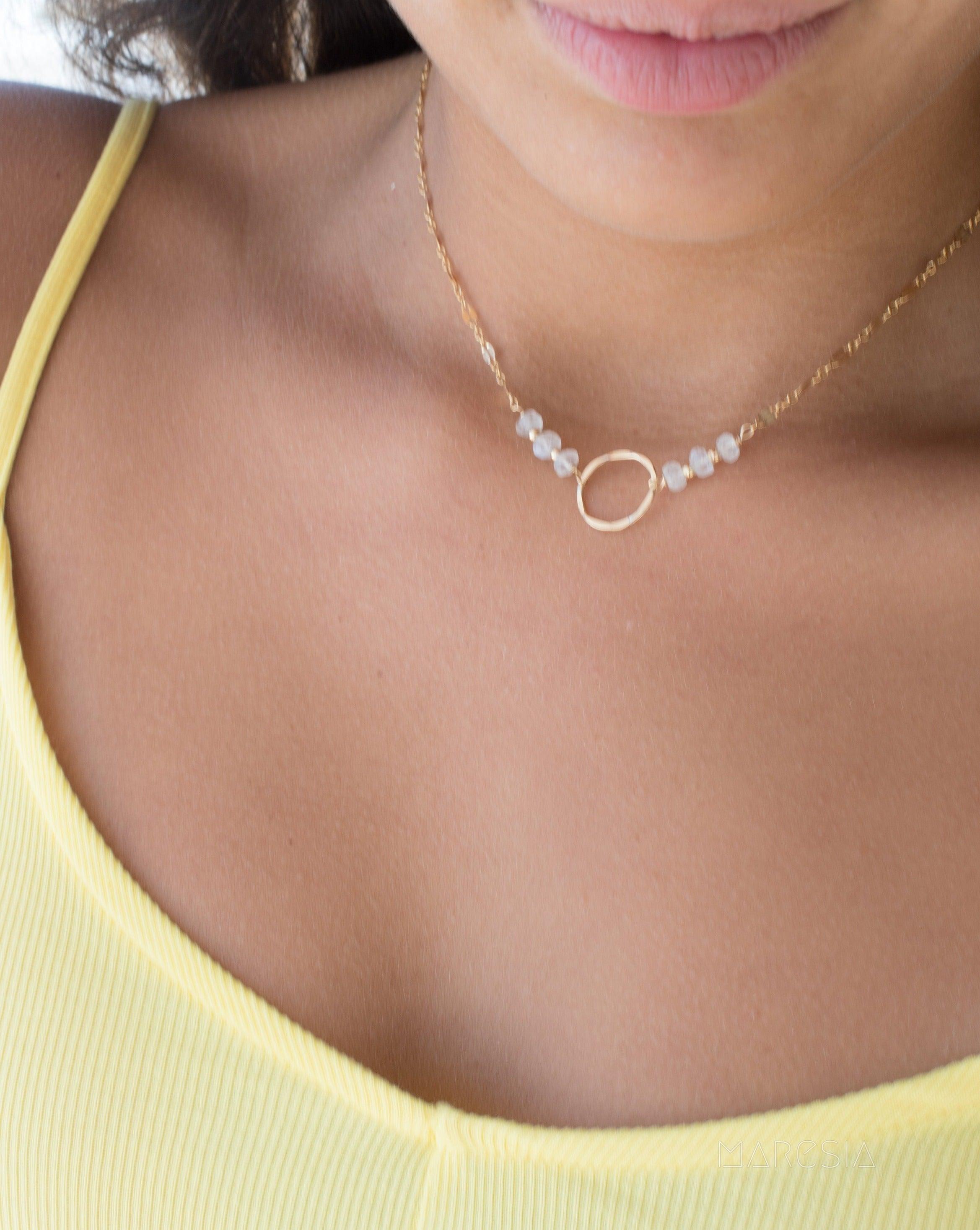 Circle Necklace Choker with moonstone ~ Gold Filled or Sterling Silver 925 ~ MN014 - Maresia Jewelry