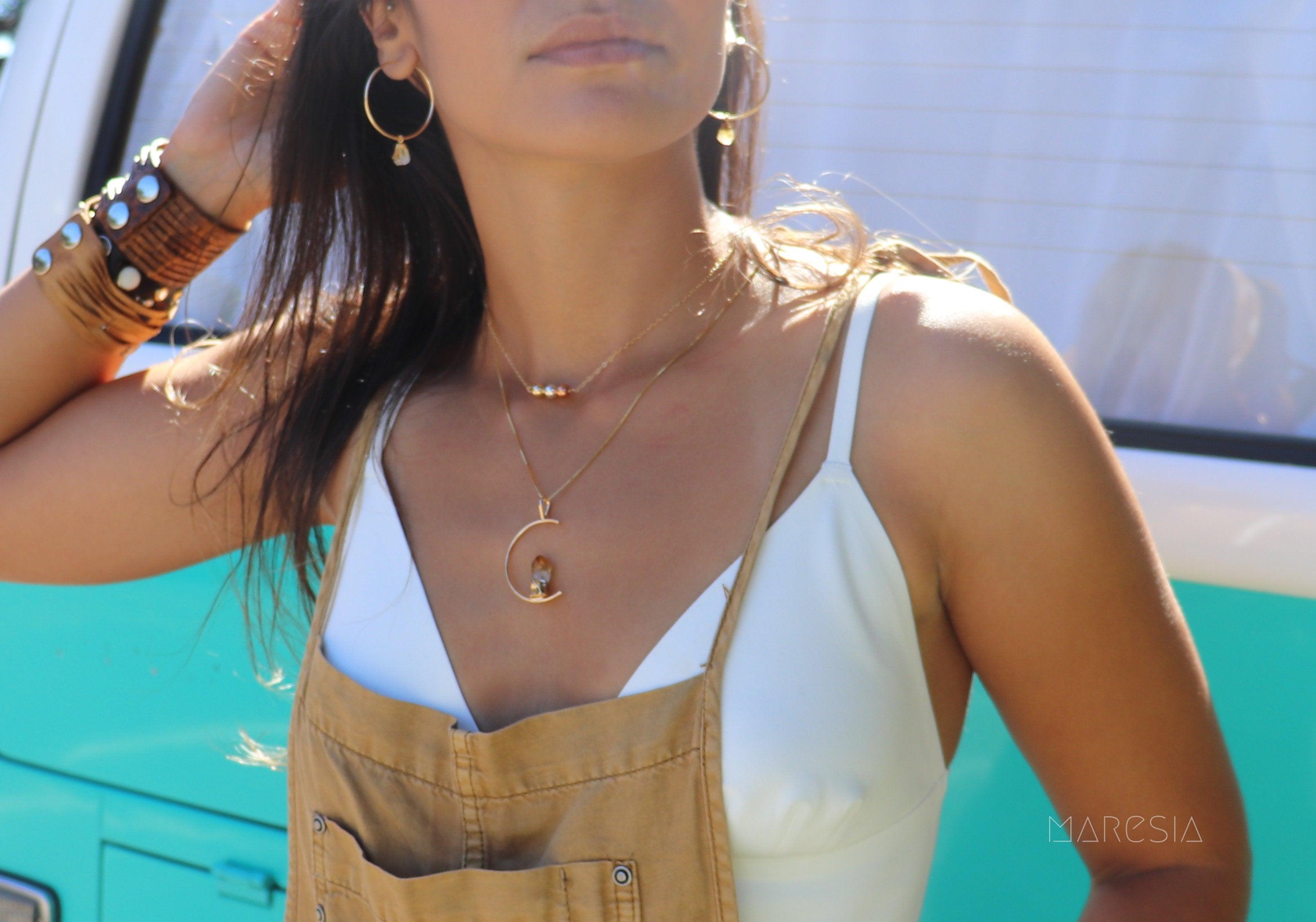 Citrine Gold Hoop Earrings ~ 14k Gold Filled  ~ ME031 - Maresia Jewelry