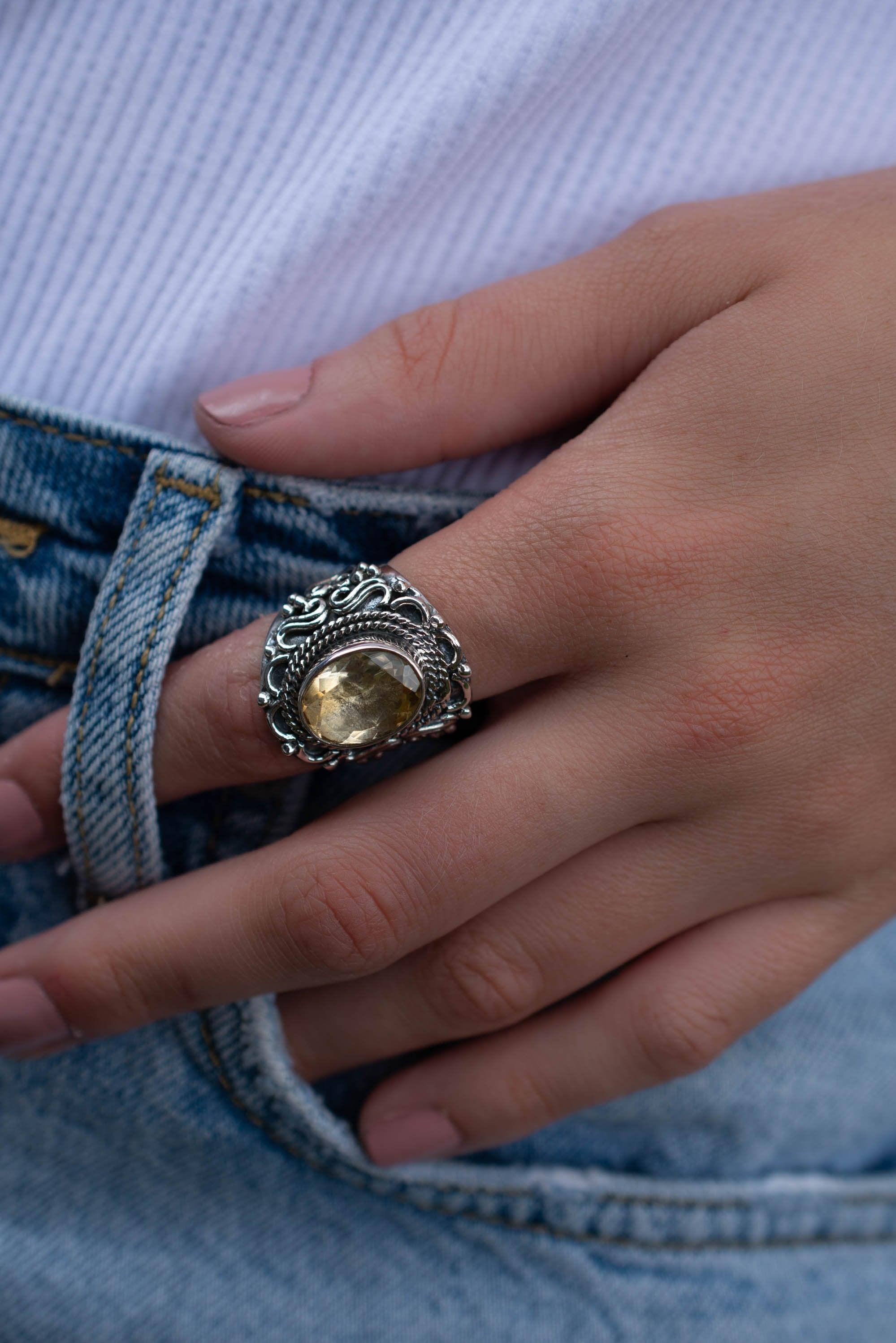 Citrine Ring ~ Sterling Silver 925 ~Jewelry ~ Handmade ~ Everyday ~Casual ~ Delicate ~November Birthstone~Boho ~Hippie ~Bohemian ~