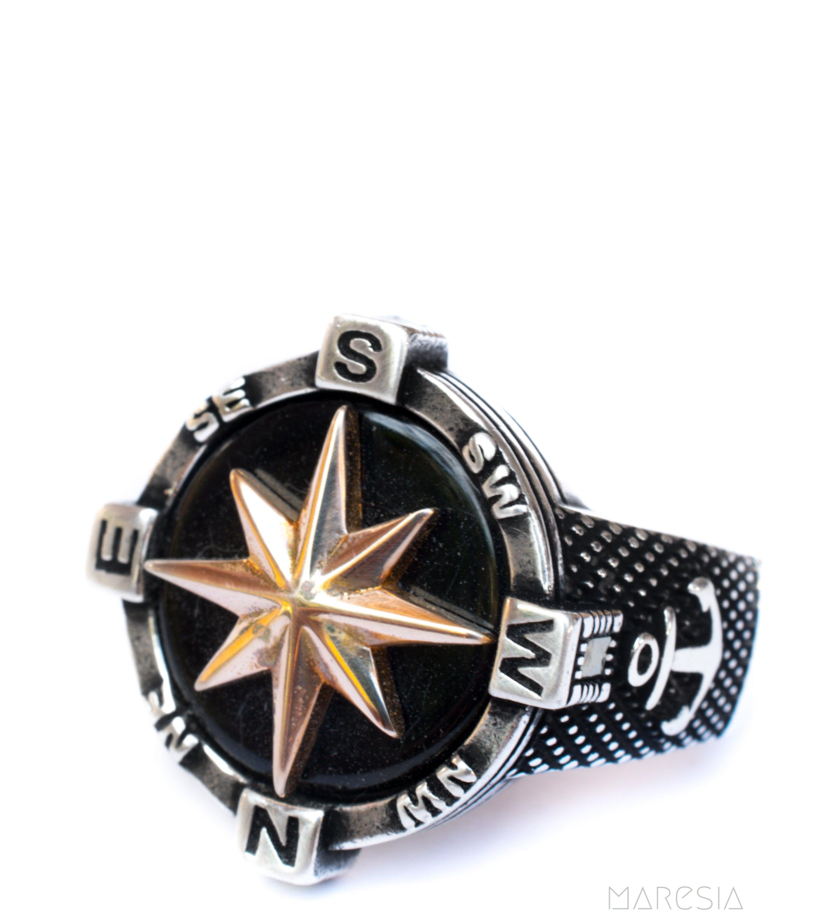 Compass Men's Ring ~ Sterling Silver 925 ~ - Maresia Jewelry