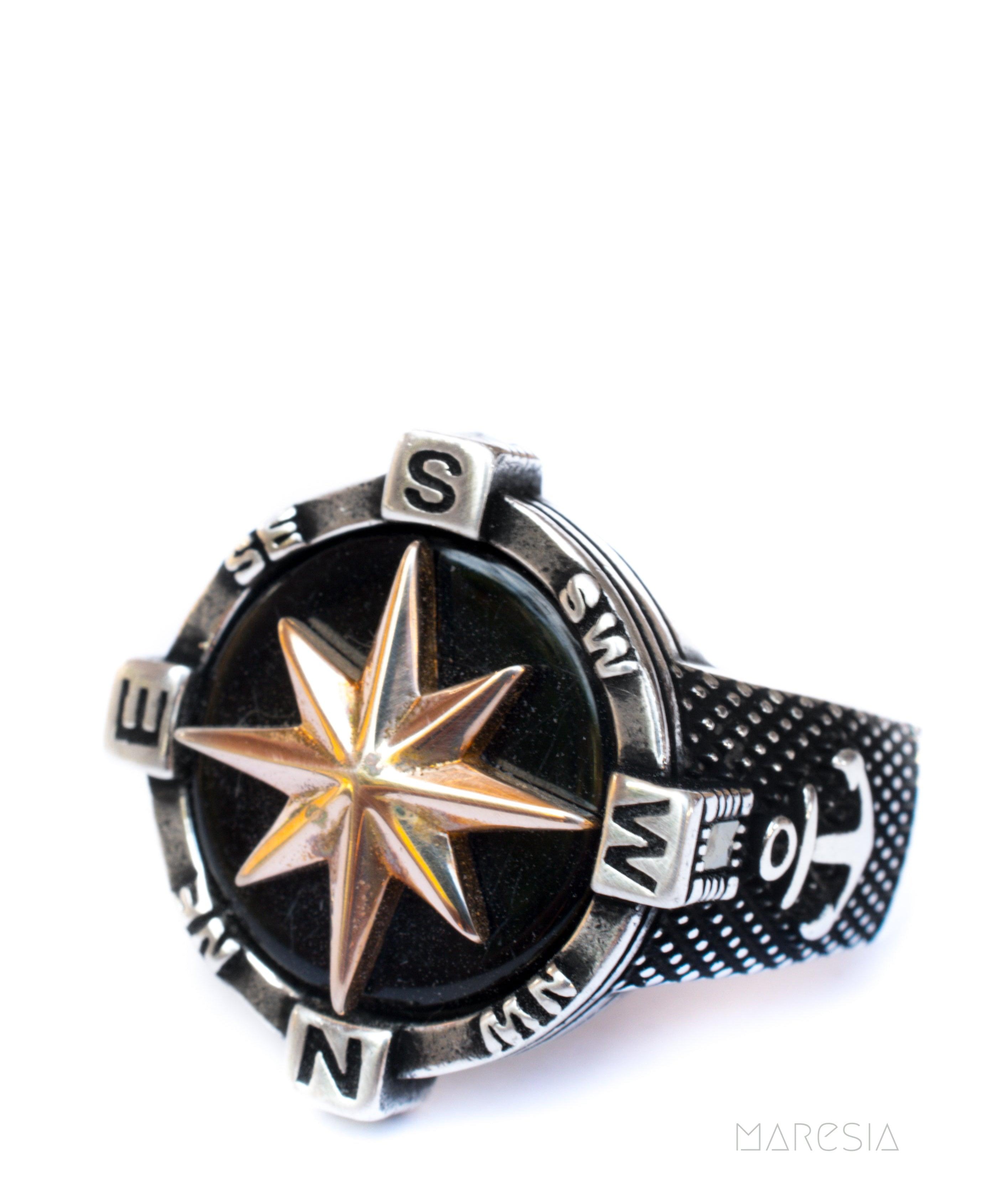 Compass Men's Ring ~ Sterling Silver 925 ~ - Maresia Jewelry