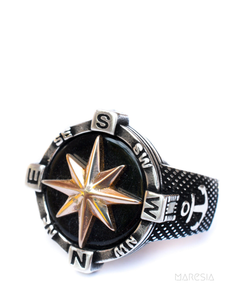 Compass Men's Ring ~ Sterling Silver 925 ~ - Maresia Jewelry