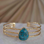 Copper Turquoise Adjustable Bracelet ~ Gold Plated 18k ~ Handmade ~Statement  Hippie ~Bohemian ~Jewelry ~Gift For Her ~Gemstone ~Body MB044