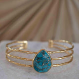 Copper Turquoise Adjustable Bracelet ~ Gold Plated 18k ~ Handmade ~Statement  Hippie ~Bohemian ~Jewelry ~Gift For Her ~Gemstone ~Body MB044
