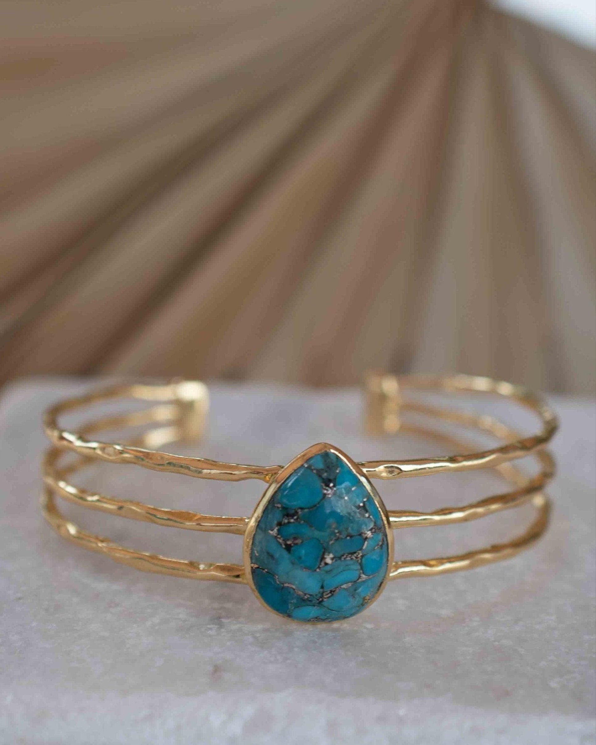 Copper Turquoise Adjustable Bracelet ~ Gold Plated 18k ~ Handmade ~Statement  Hippie ~Bohemian ~Jewelry ~Gift For Her ~Gemstone ~Body MB044