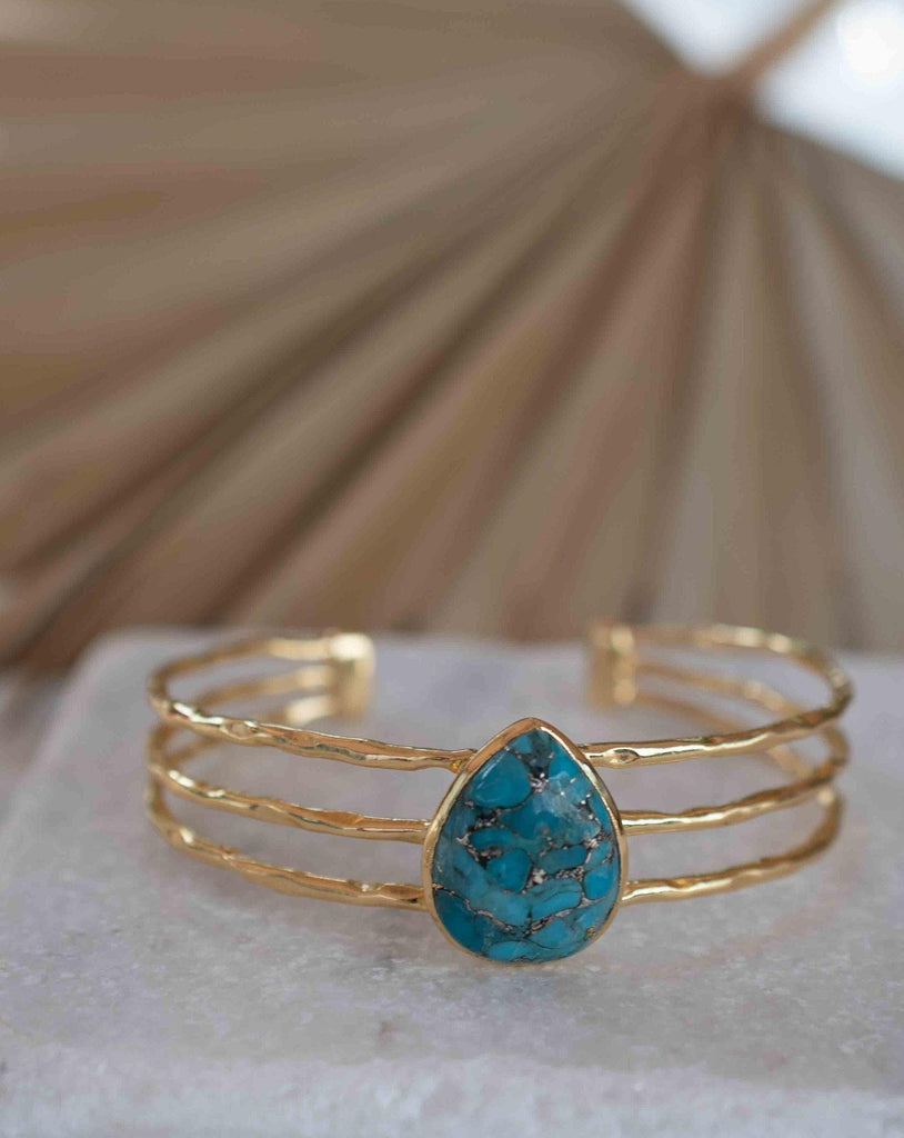 Copper Turquoise Adjustable Bracelet ~ Gold Plated 18k ~ Handmade ~Statement  Hippie ~Bohemian ~Jewelry ~Gift For Her ~Gemstone ~Body MB044