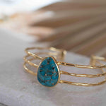 Copper Turquoise Adjustable Bracelet ~ Gold Plated 18k ~ Handmade ~Statement  Hippie ~Bohemian ~Jewelry ~Gift For Her ~Gemstone ~Body MB044