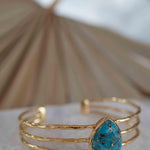 Copper Turquoise Adjustable Bracelet ~ Gold Plated 18k ~ Handmade ~Statement  Hippie ~Bohemian ~Jewelry ~Gift For Her ~Gemstone ~Body MB044