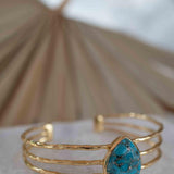 Copper Turquoise Adjustable Bracelet ~ Gold Plated 18k ~ Handmade ~Statement  Hippie ~Bohemian ~Jewelry ~Gift For Her ~Gemstone ~Body MB044