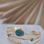 Copper Turquoise Adjustable Bracelet ~ Gold Plated 18k ~ Handmade ~Statement  Hippie ~Bohemian ~Jewelry ~Gift For Her ~Gemstone ~Body MB049