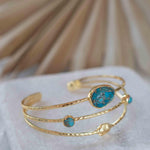 Copper Turquoise Adjustable Bracelet ~ Gold Plated 18k ~ Handmade ~Statement  Hippie ~Bohemian ~Jewelry ~Gift For Her ~Gemstone ~Body MB049