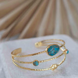 Copper Turquoise Adjustable Bracelet ~ Gold Plated 18k ~ Handmade ~Statement  Hippie ~Bohemian ~Jewelry ~Gift For Her ~Gemstone ~Body MB049