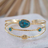Copper Turquoise Adjustable Bracelet ~ Gold Plated 18k ~ Handmade ~Statement  Hippie ~Bohemian ~Jewelry ~Gift For Her ~Gemstone ~Body MB049