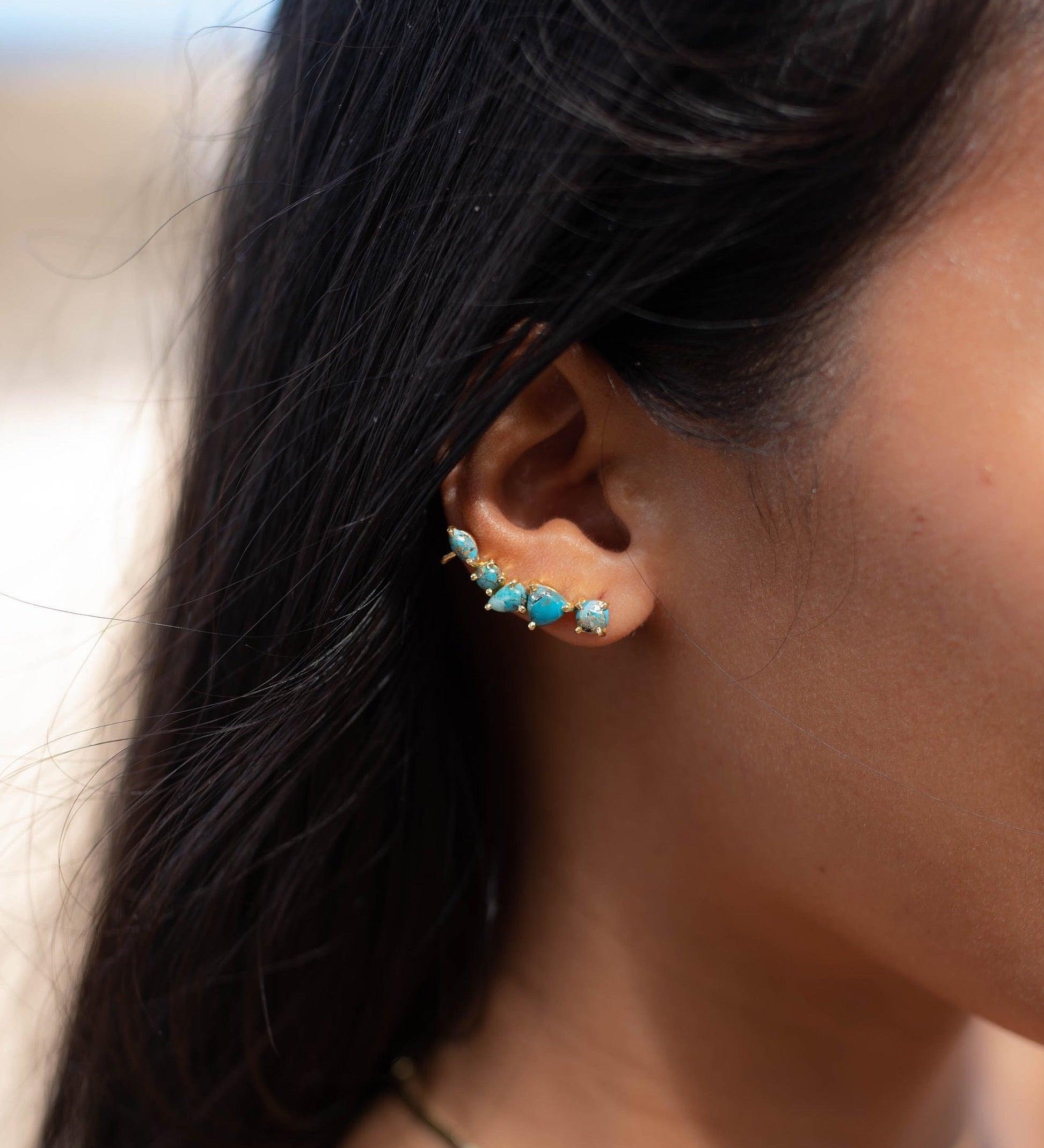 Copper Turquoise Ear Climber Earrings ~ Stud~Jewelry~ 8k Gold Plated ~ Natural ~ Minimalist Everyday ~ Gift for Her ~ Boho ~ Hippie ~ ME152