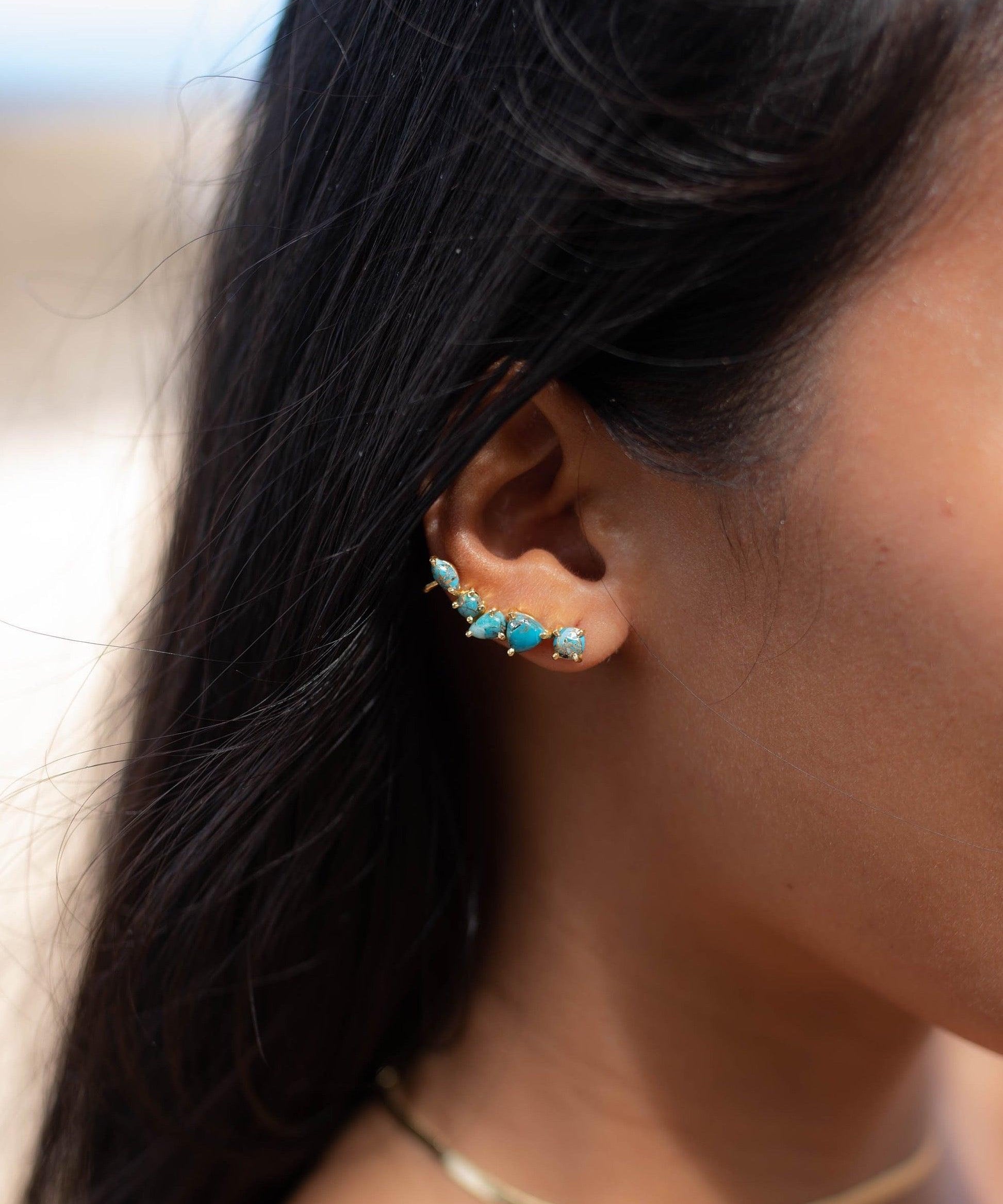 Copper Turquoise Ear Climber Earrings ~ Stud~Jewelry~ 8k Gold Plated ~ Natural ~ Minimalist Everyday ~ Gift for Her ~ Boho ~ Hippie ~ ME152