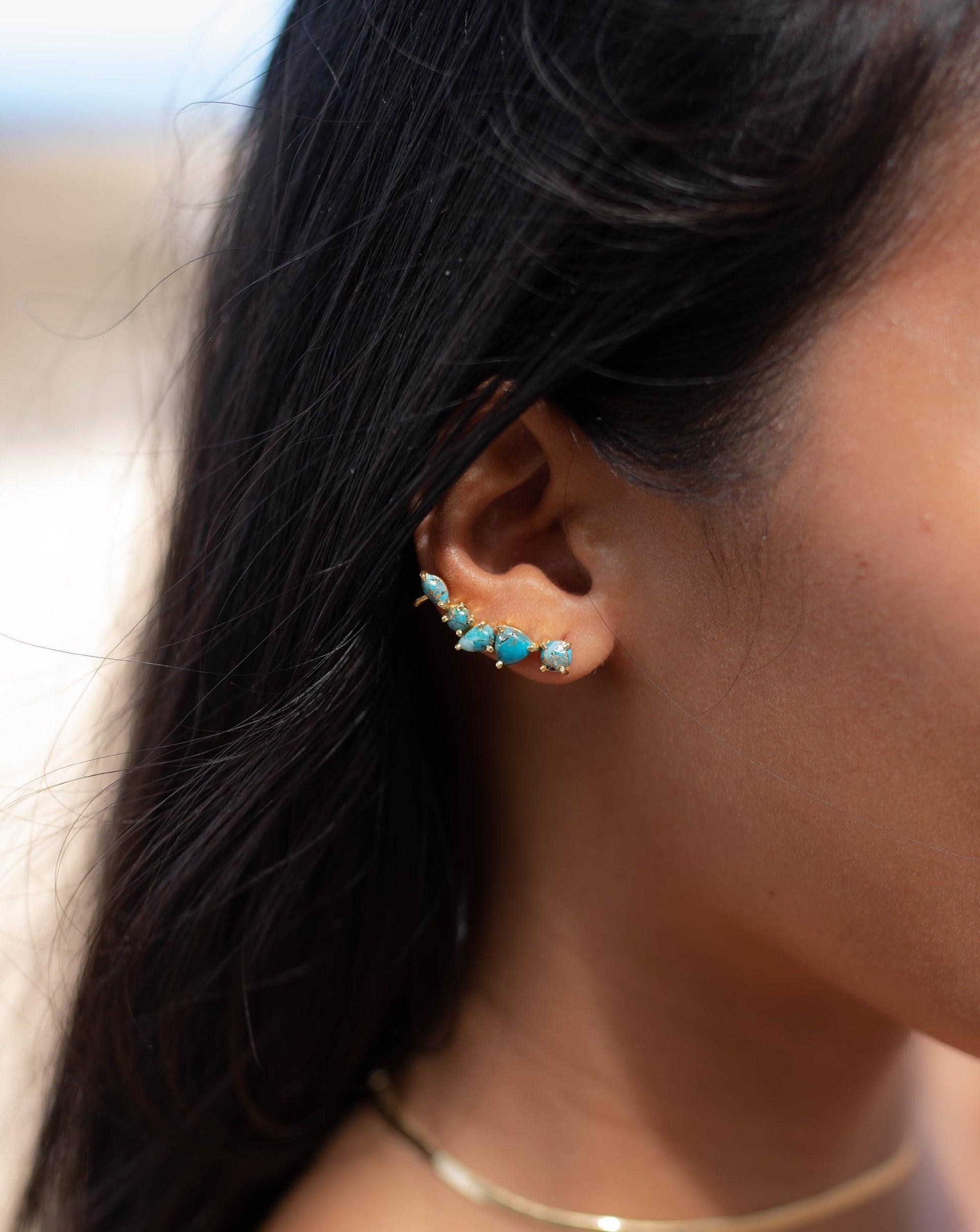 Copper Turquoise Ear Climber Earrings ~ Stud~Jewelry~ 8k Gold Plated ~ Natural ~ Minimalist Everyday ~ Gift for Her ~ Boho ~ Hippie ~ ME152