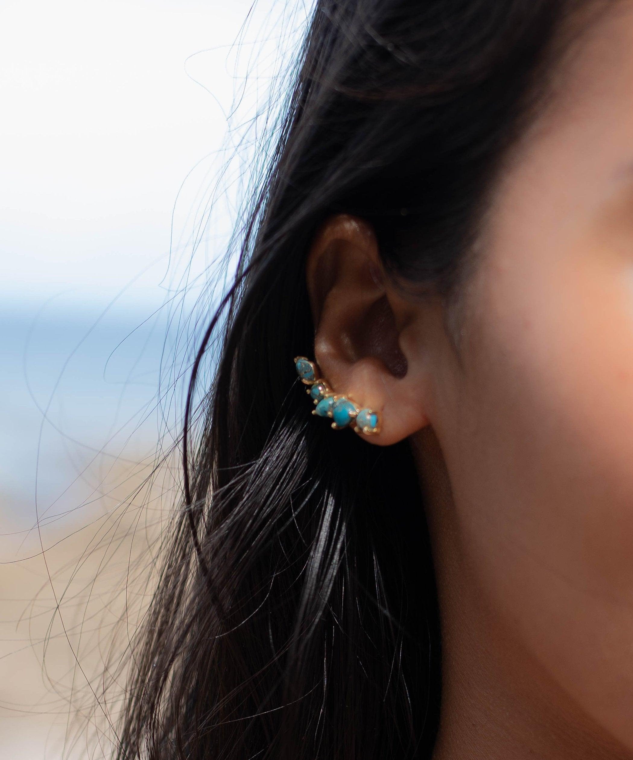 Copper Turquoise Ear Climber Earrings ~ Stud~Jewelry~ 8k Gold Plated ~ Natural ~ Minimalist Everyday ~ Gift for Her ~ Boho ~ Hippie ~ ME152
