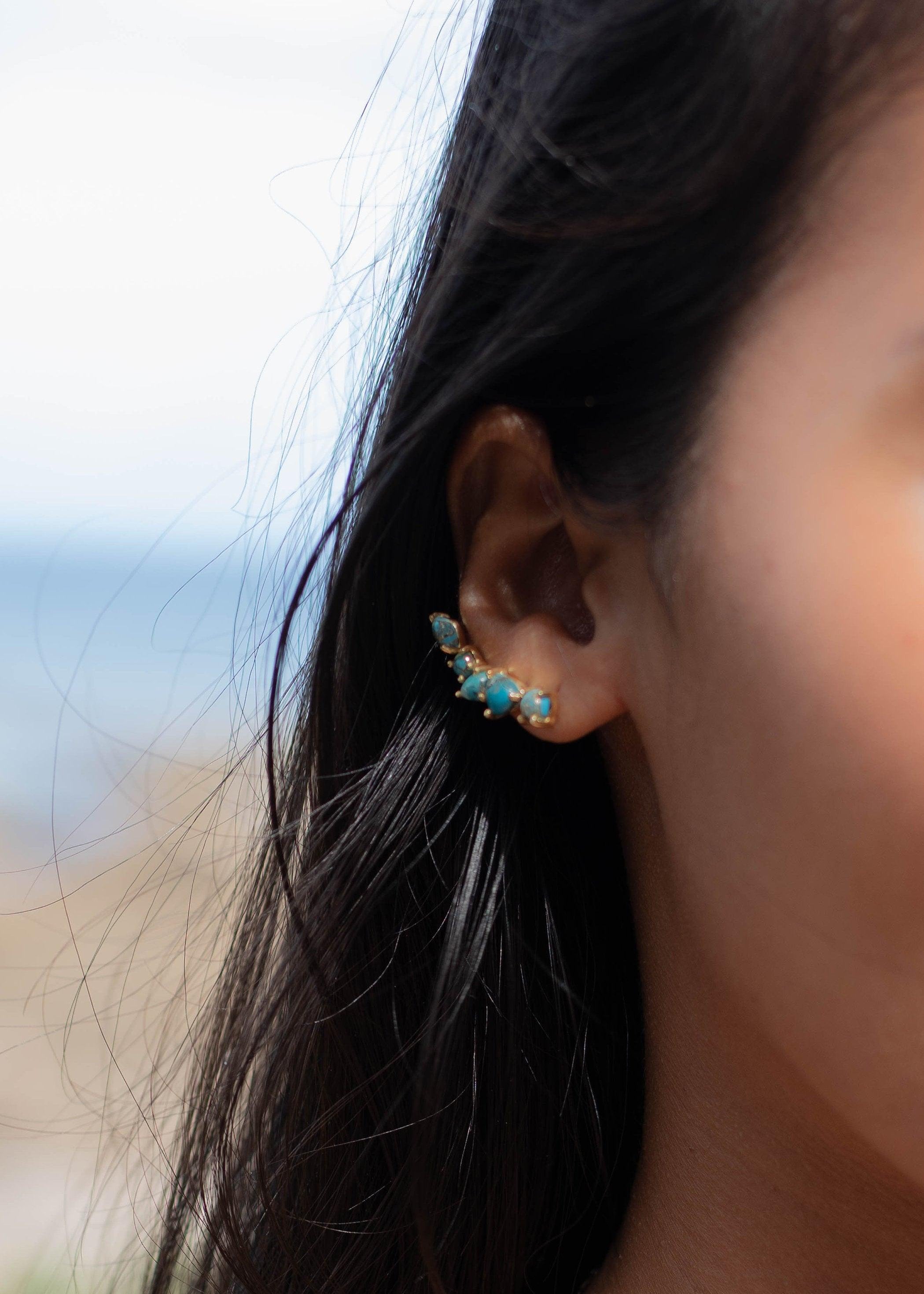 Copper Turquoise Ear Climber Earrings ~ Stud~Jewelry~ 8k Gold Plated ~ Natural ~ Minimalist Everyday ~ Gift for Her ~ Boho ~ Hippie ~ ME152
