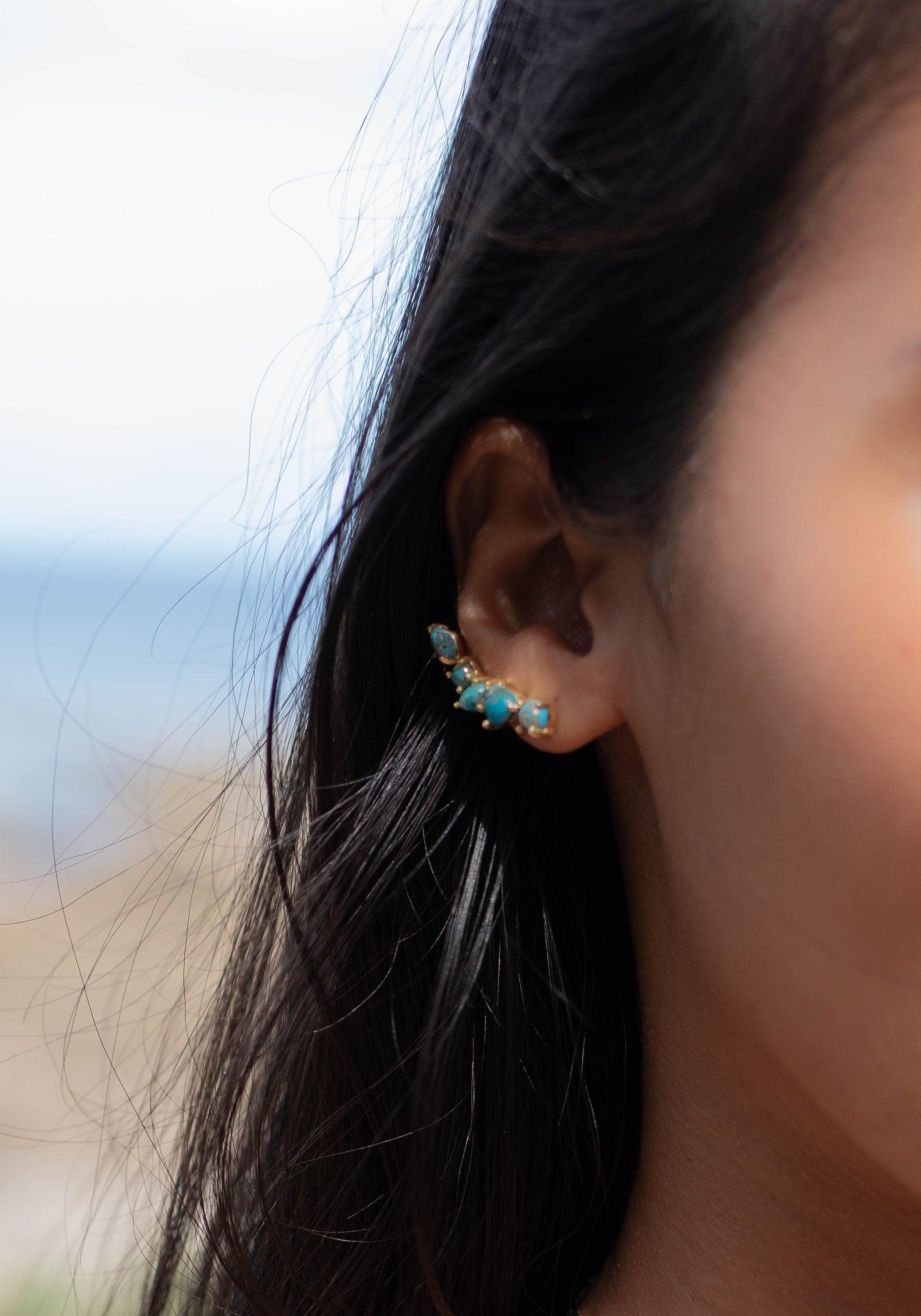 Copper Turquoise Ear Climber Earrings ~ Stud~Jewelry~ 8k Gold Plated ~ Natural ~ Minimalist Everyday ~ Gift for Her ~ Boho ~ Hippie ~ ME152