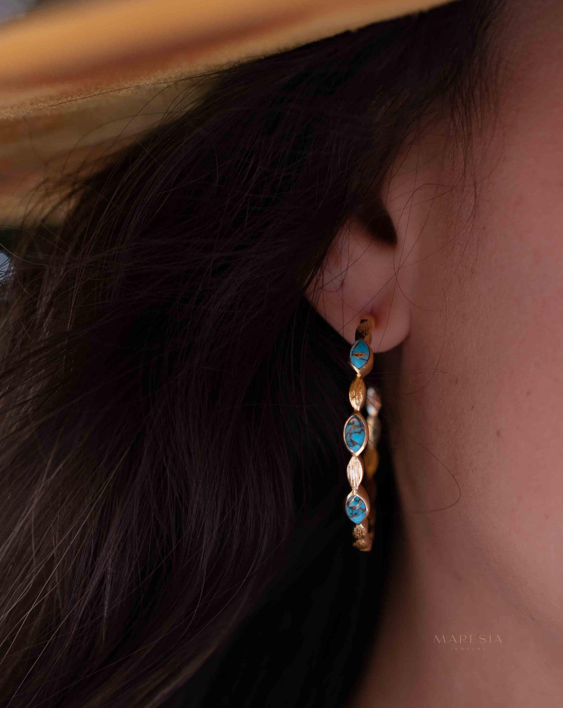 Copper Turquoise Hoop Earrings 18k Gold Plated Earrings ~ Gemstone ~ Post ~Boho design ~ Handmade ~ Jewelry ~ Gift for her ~ ME206