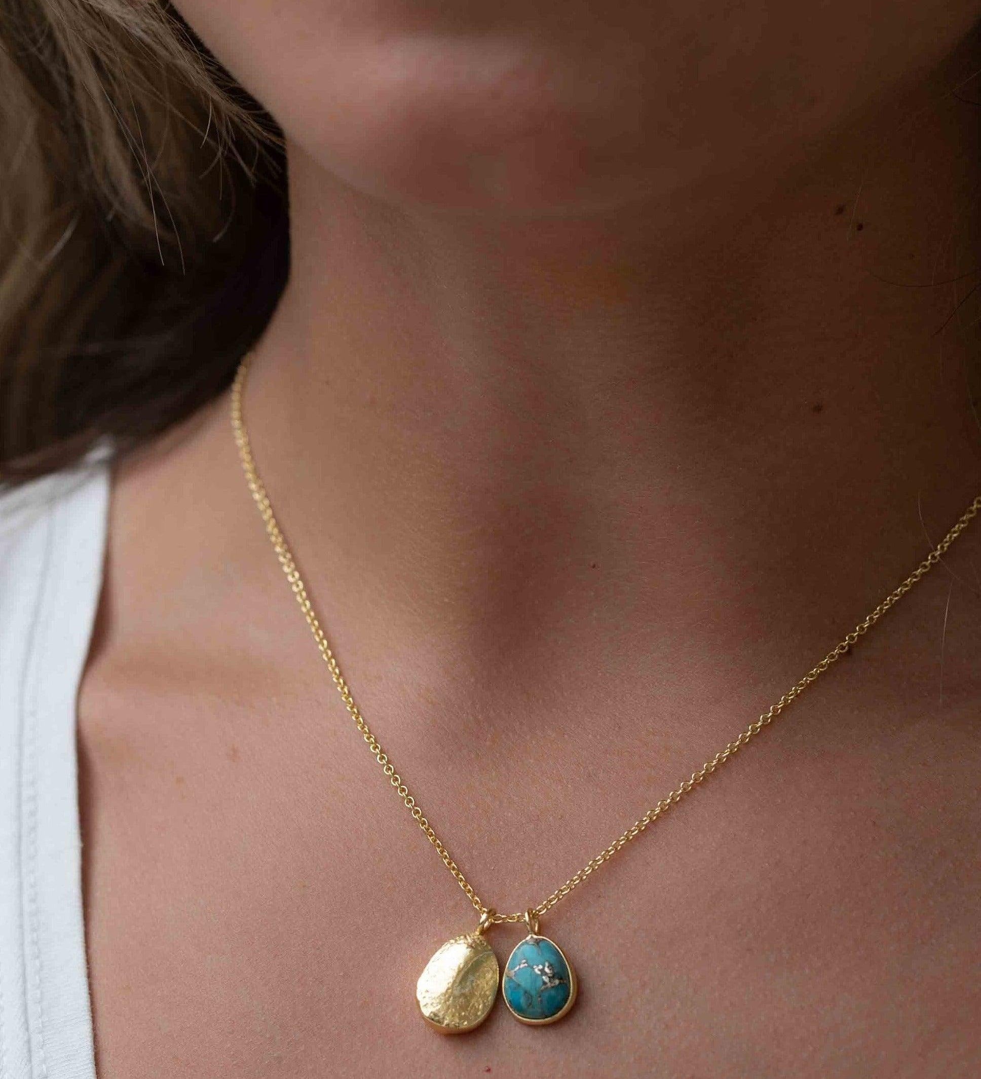 Copper Turquoise, Labradorite or Moonstone Necklace ~ Charm ~ Gold plated 18k ~ Bohemian ~ Nugget ~ MN112