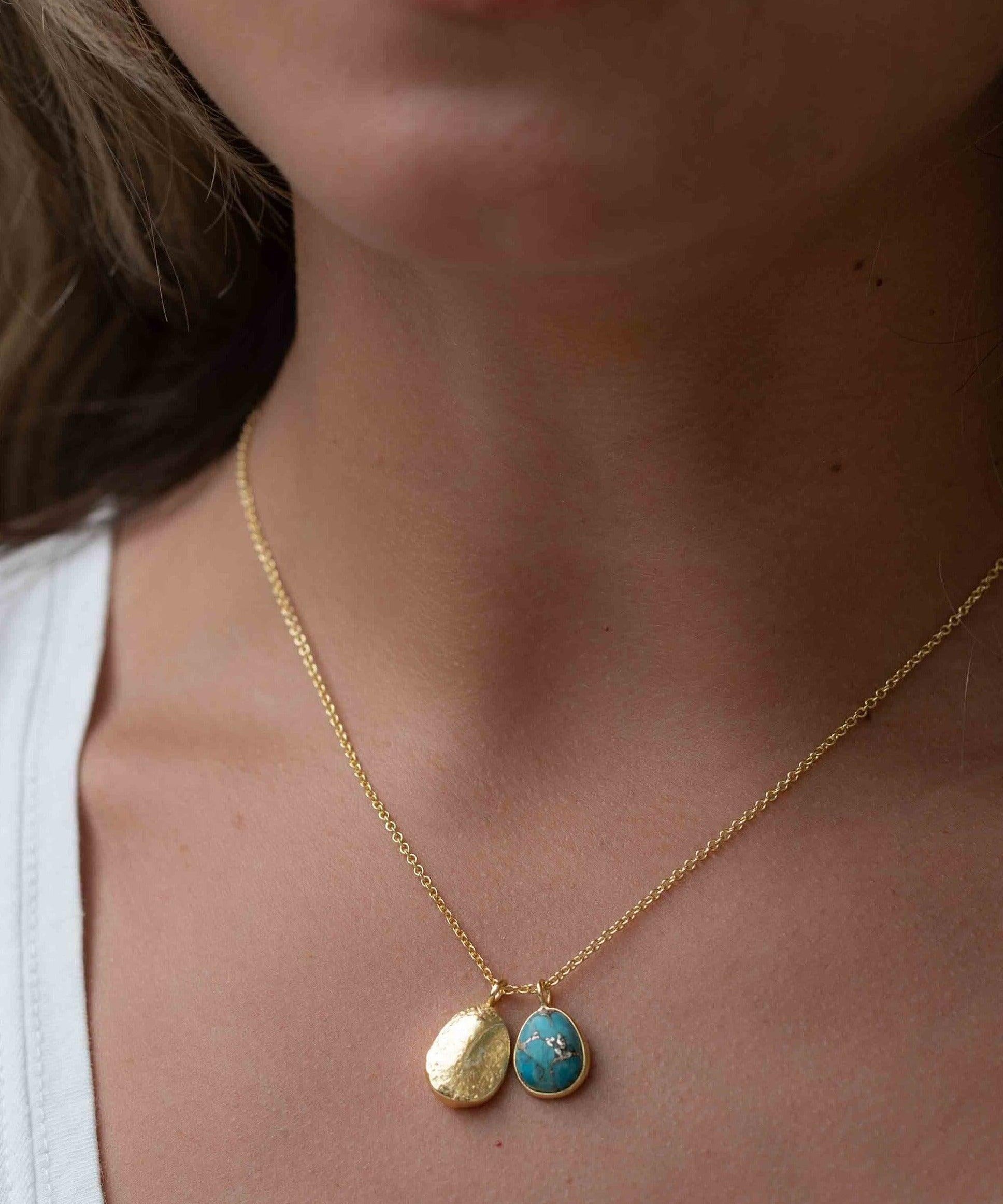 Copper Turquoise, Labradorite or Moonstone Necklace ~ Charm ~ Gold plated 18k ~ Bohemian ~ Nugget ~ MN112